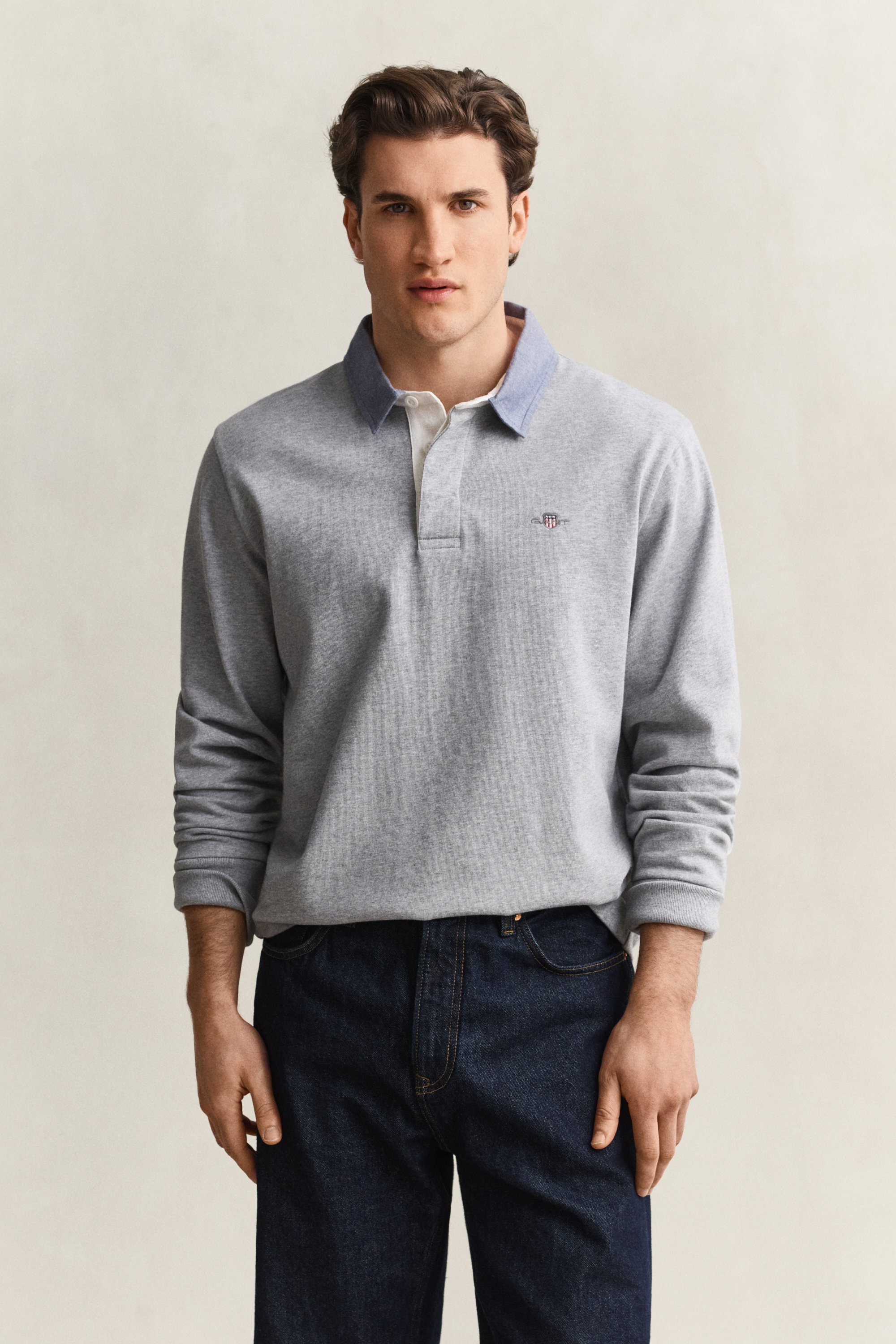 Gant Men's Grey Chambray Collar Heavy Rugger (Xl) Melange