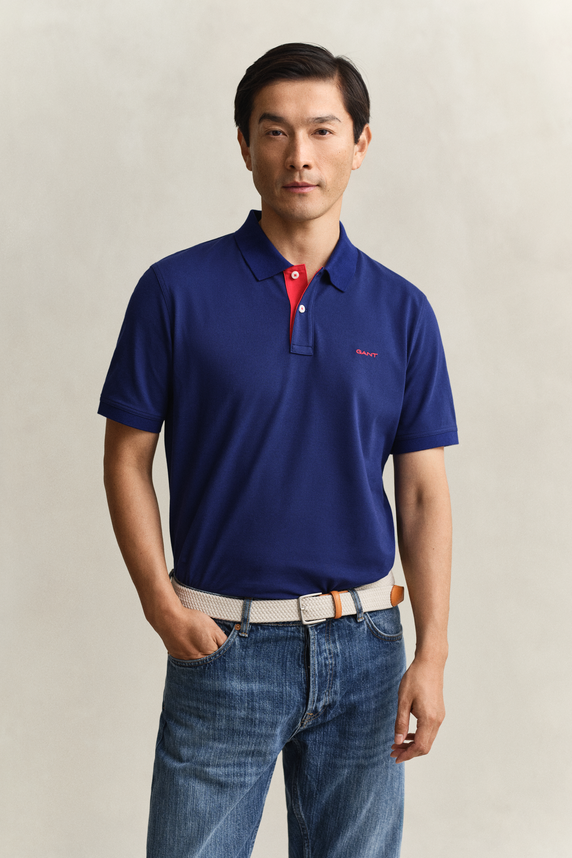 Gant Men's Navy Contrast Piqué Polo Shirt (S) Rich