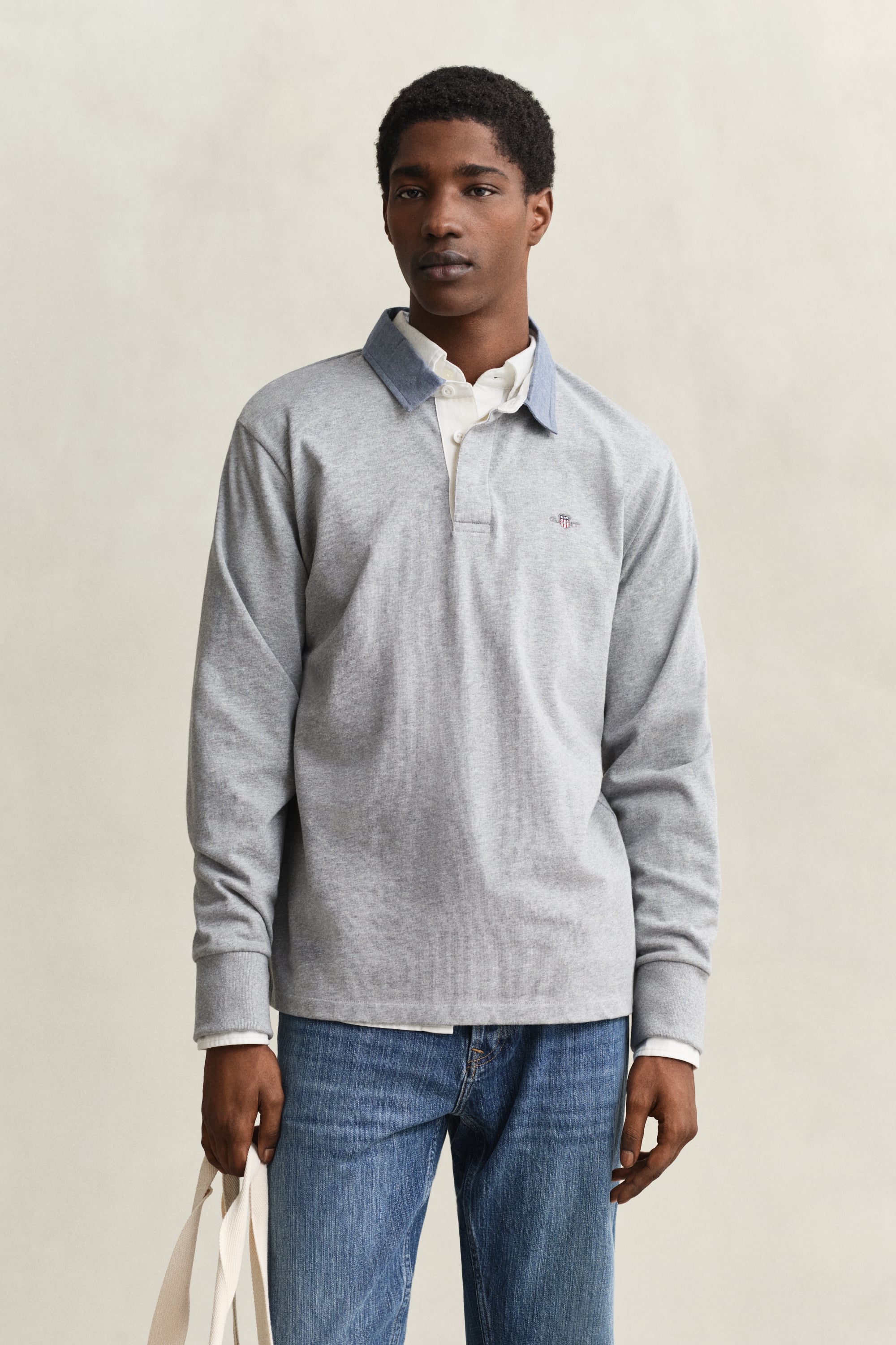 Gant Men's Grey Chambray Collar Heavy Rugger (Xxxl) Melange