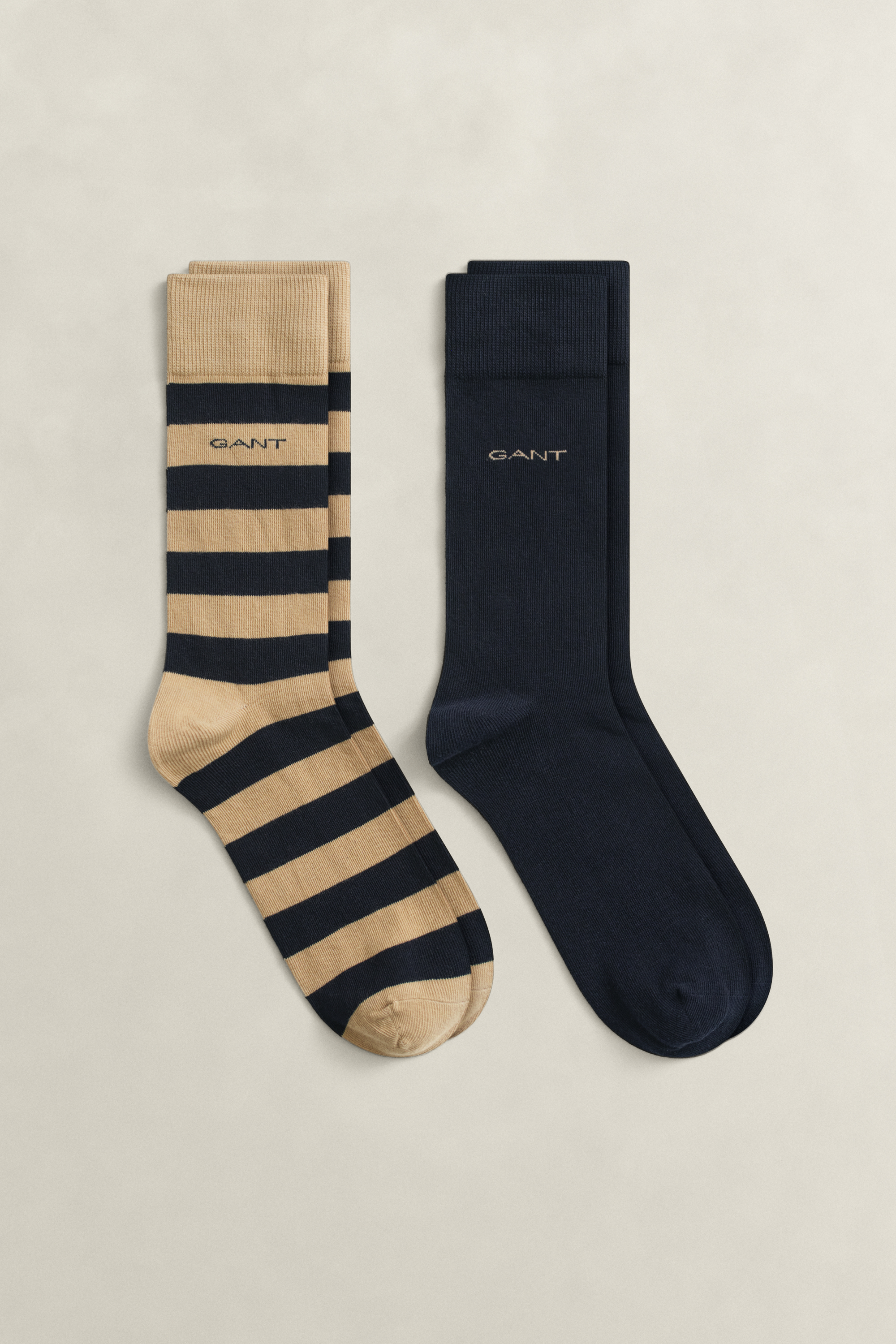 Gant Men's Khaki 2-Pack Barstripe & Solid Socks (40-42) Dark