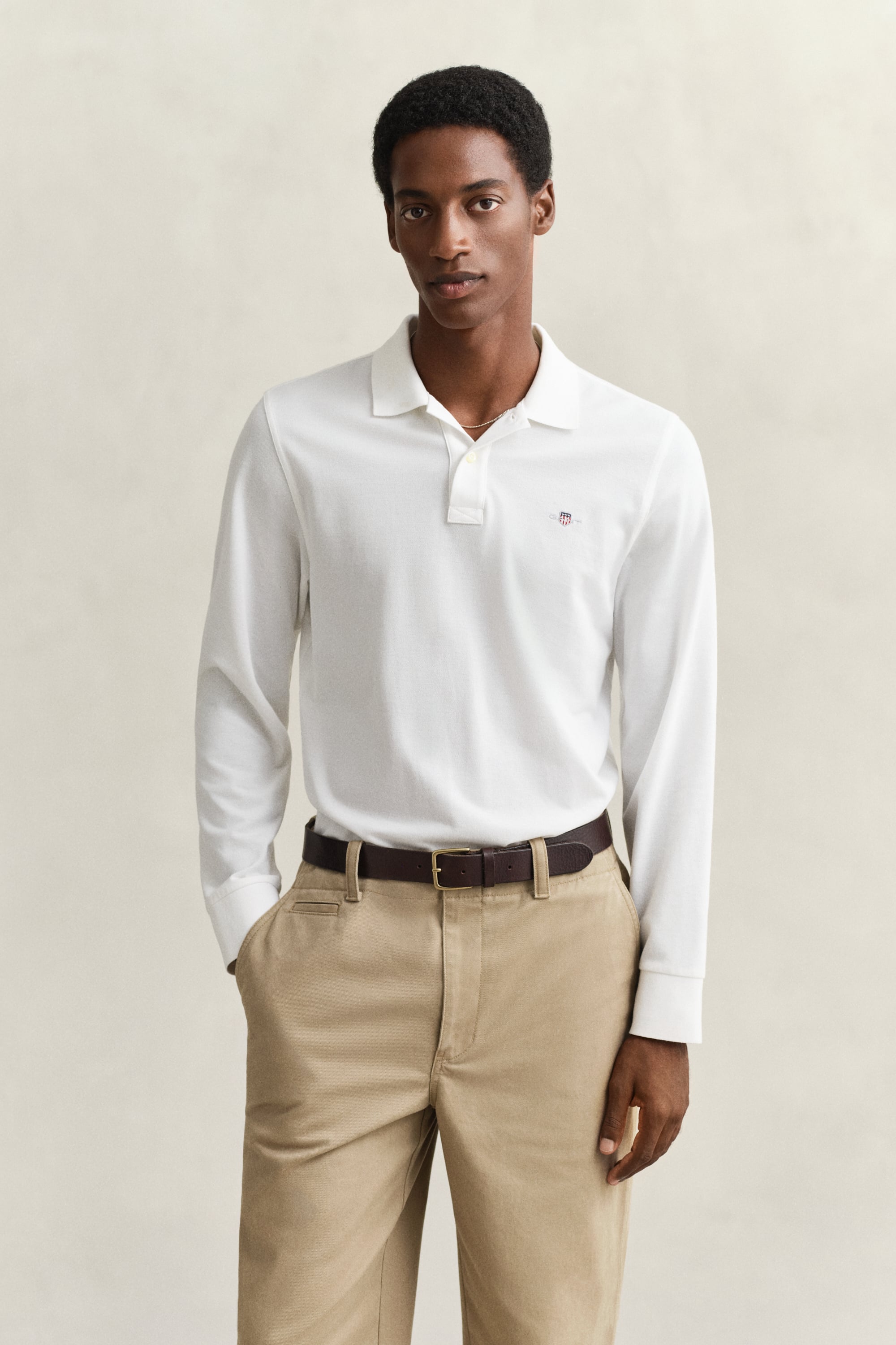 Gant Men's White Long Sleeve Polo Shirt (S)