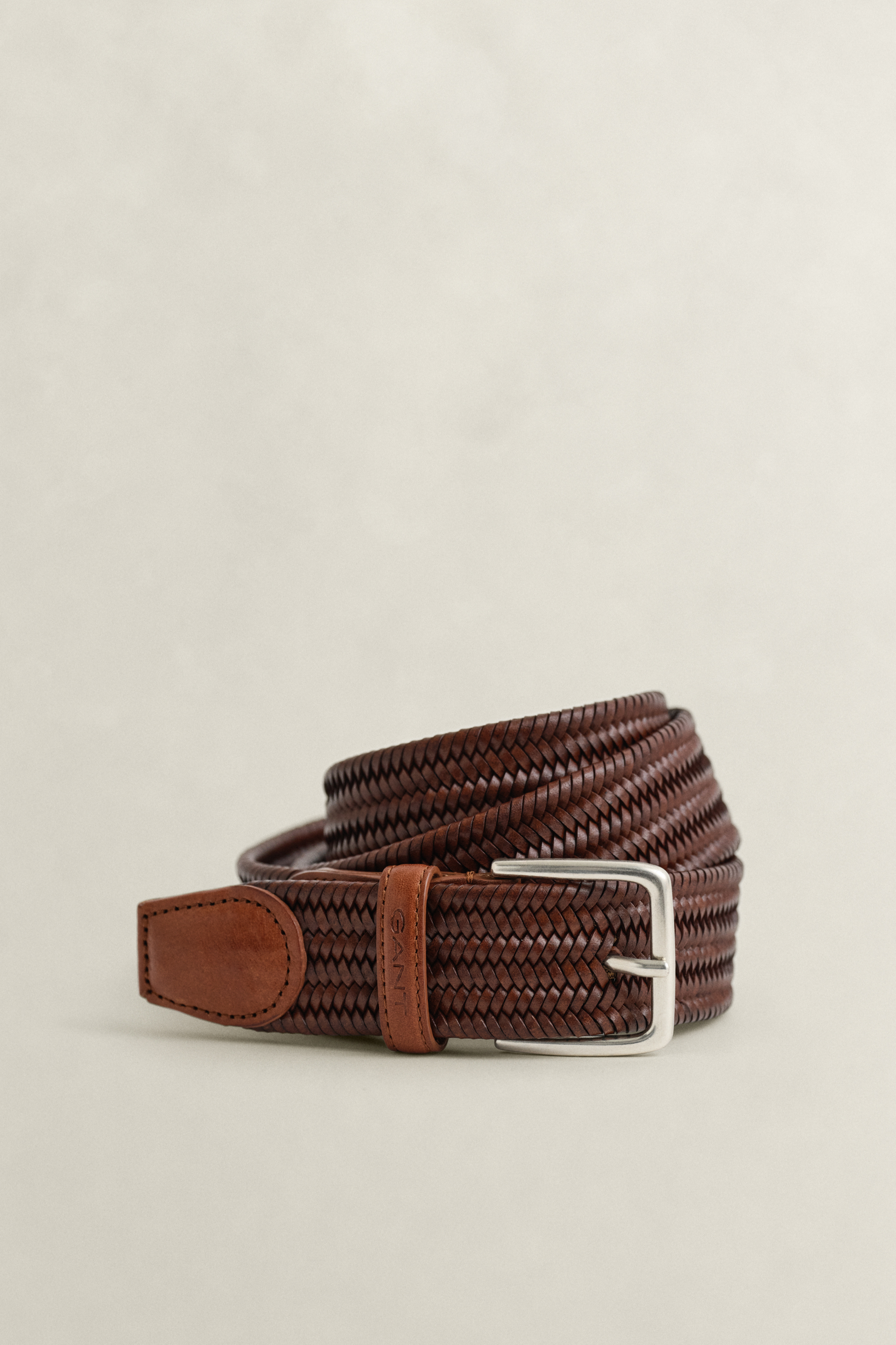 Gant Men's Brown Braided Elastic Leather Belt (85/34) Weathered