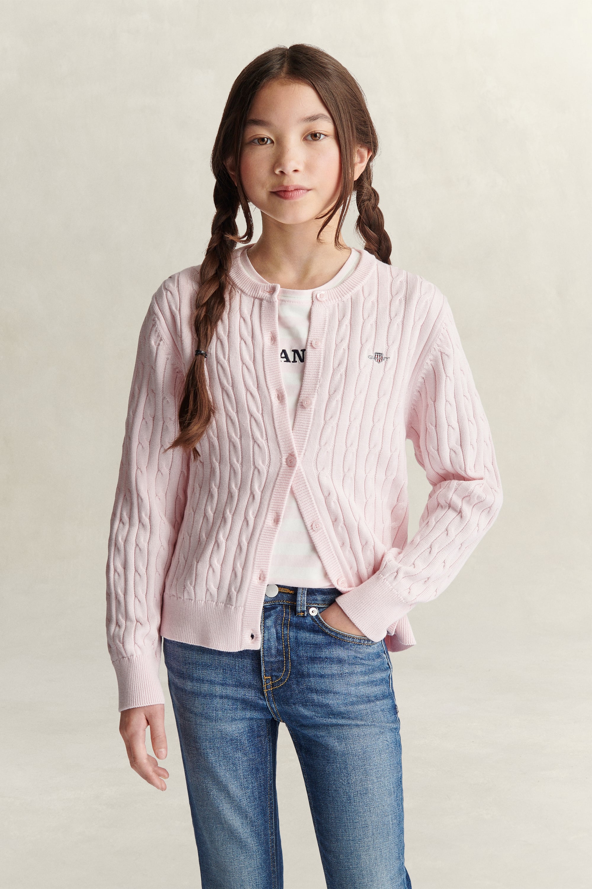 Gant Women's Pink Teens Teen Girls Cable Knit Cardigan (122/128) Light