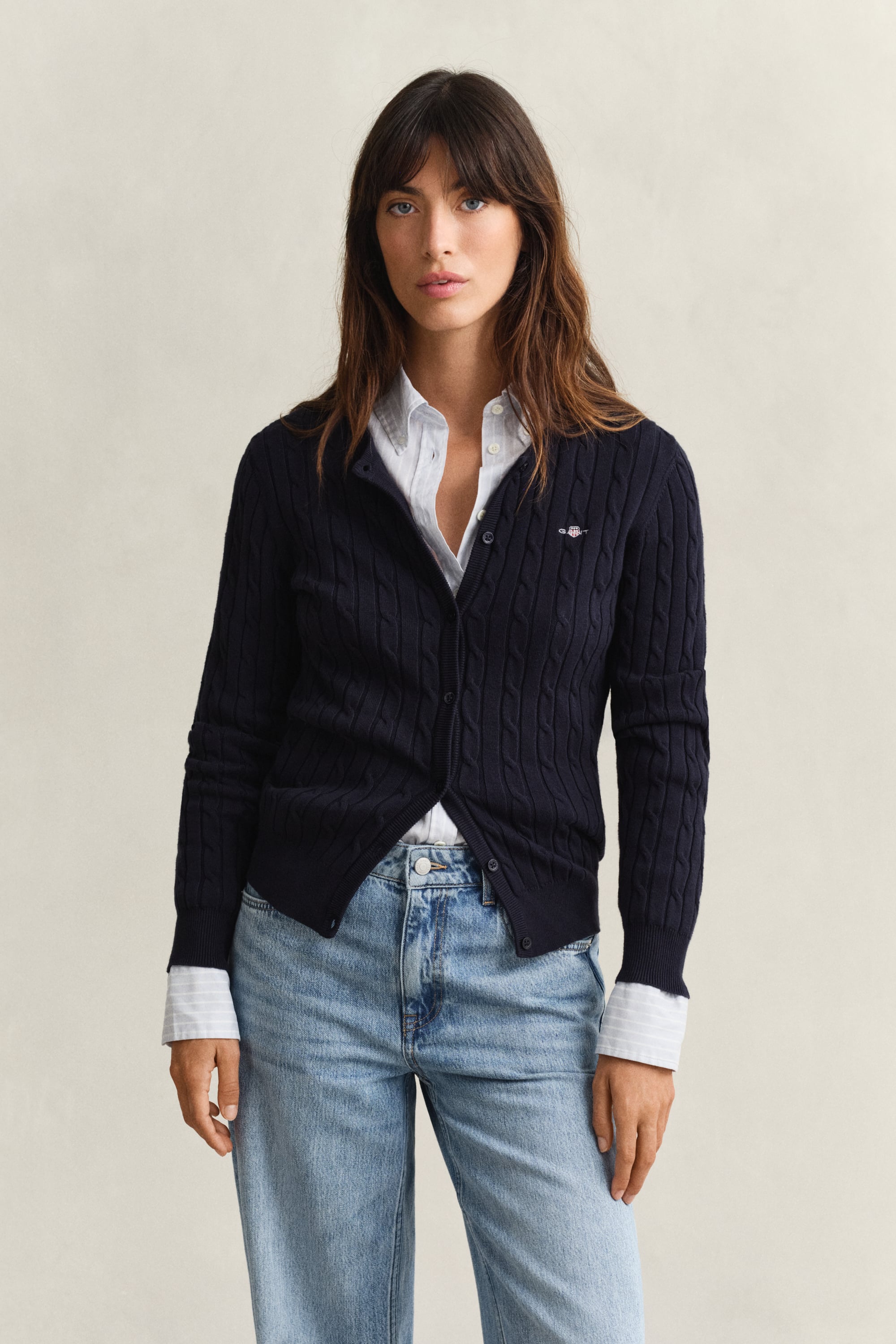 Gant Women's Navy Cable Knit Cardigan (S) Evening Blue