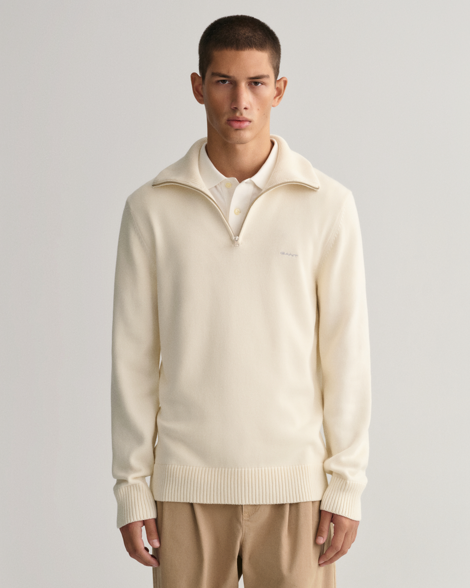 GANT Men Supima Cotton Half-Zip Sweater (XL) Beige