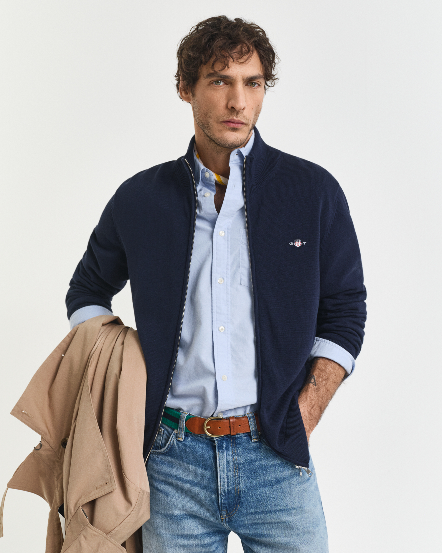 Gant Men's Blue Casual Cotton Zip Cardigan ) Extra Large