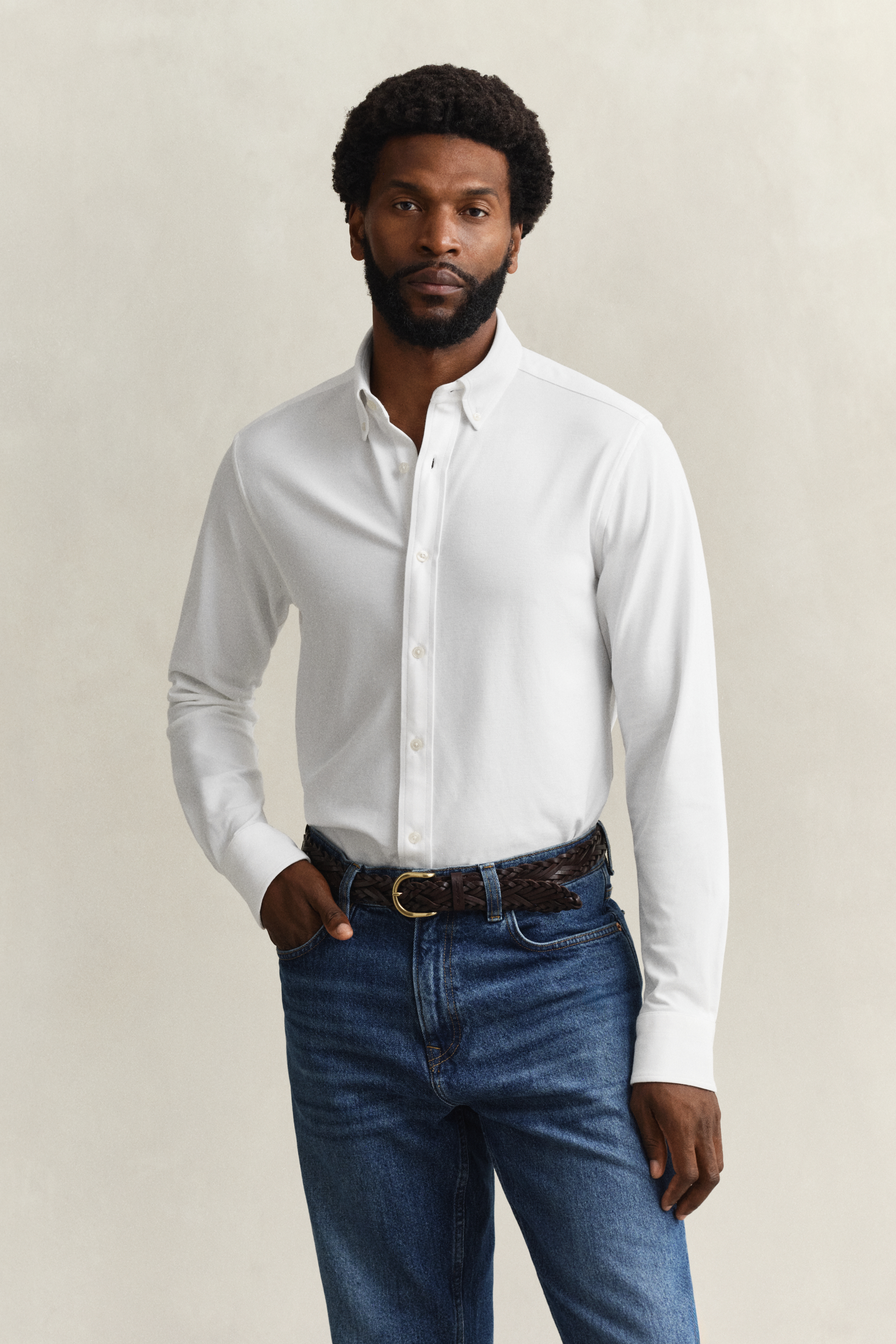 Gant Men's White Jersey Stretch Piqué Shirt (Xxl)