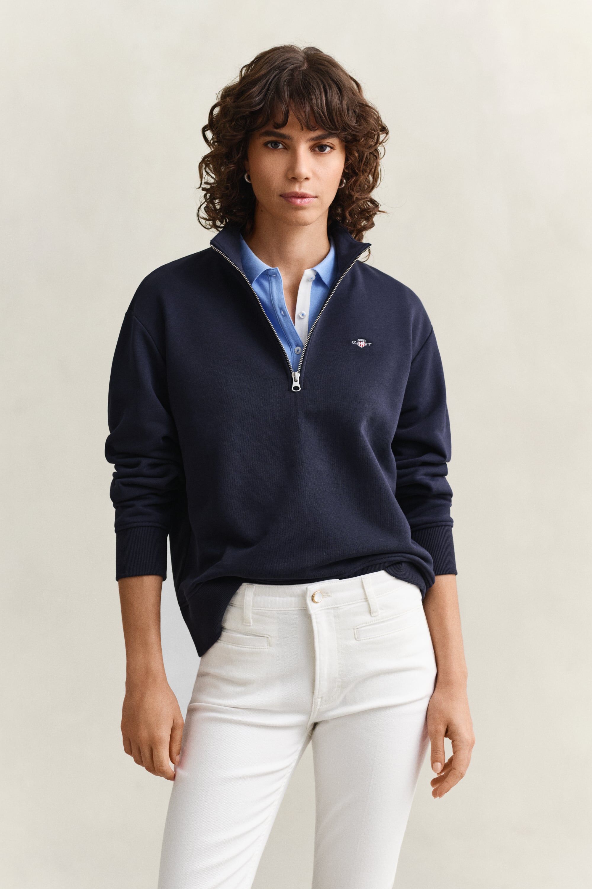 Gant Women's Navy Shield Half Zip Sweatshirt (M) Evening Blue