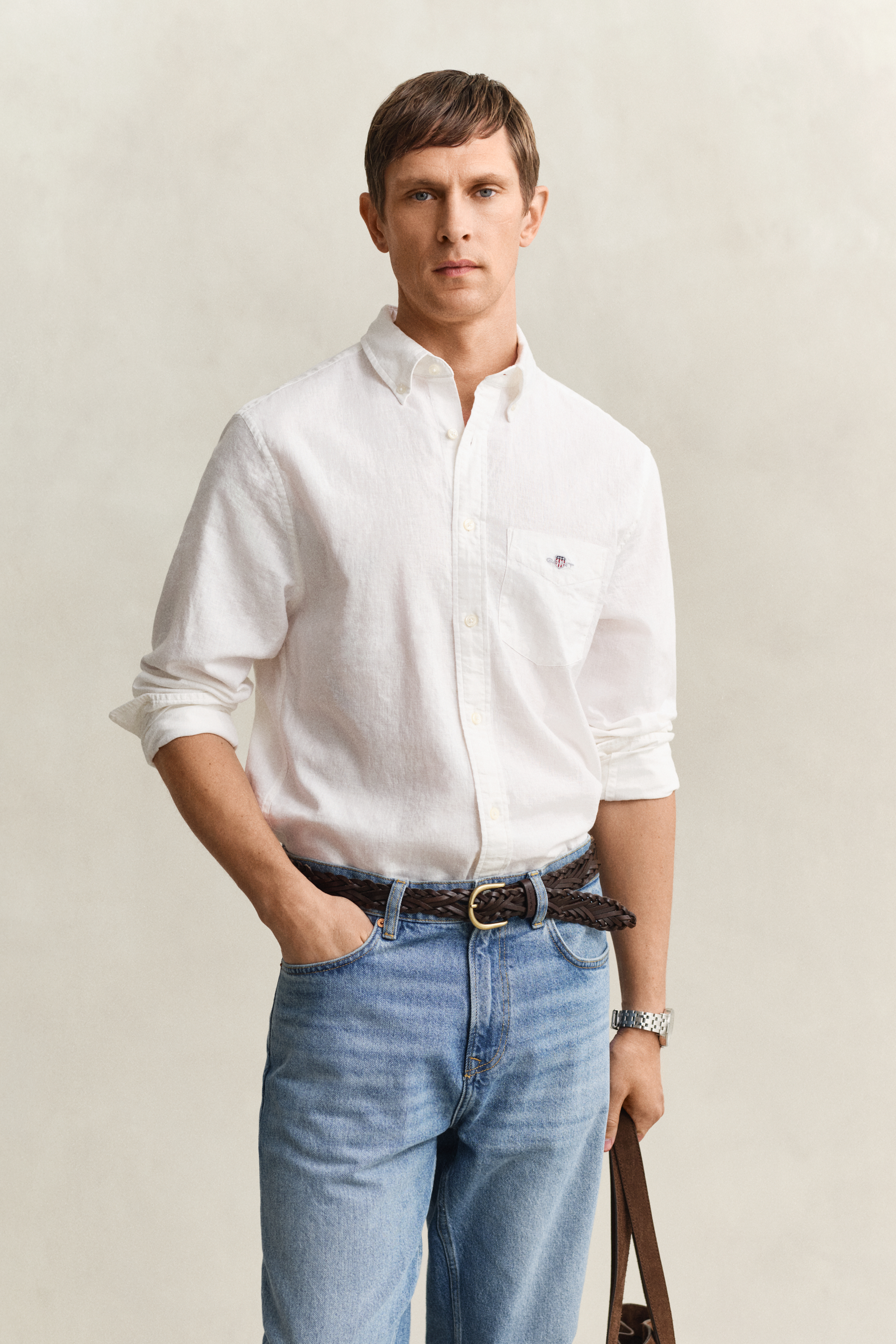 Gant Men's White Linen Blend Shirt (S)