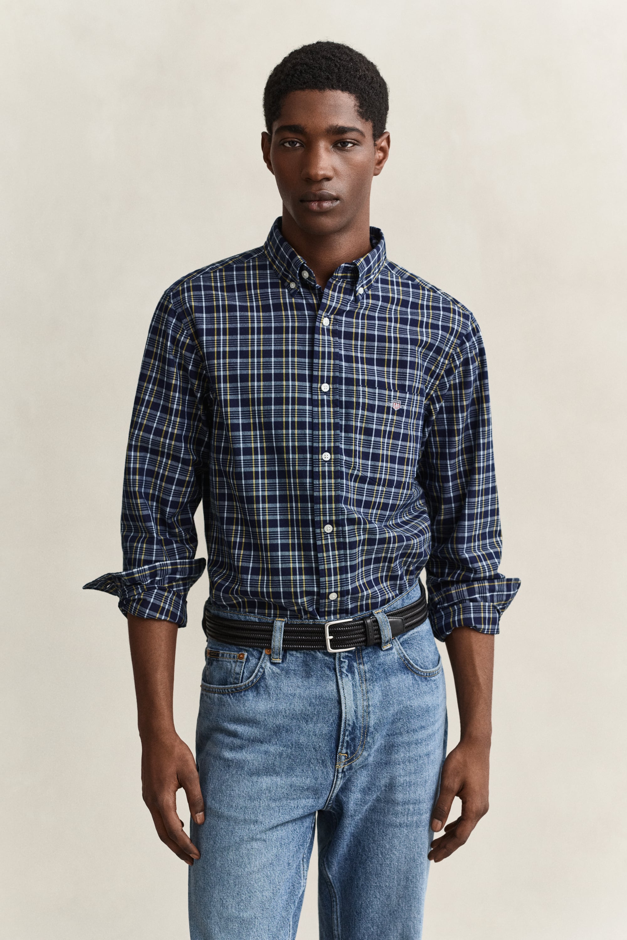 Gant Men's Blue Checked Archive Poplin Shirt (Xl) Indigo