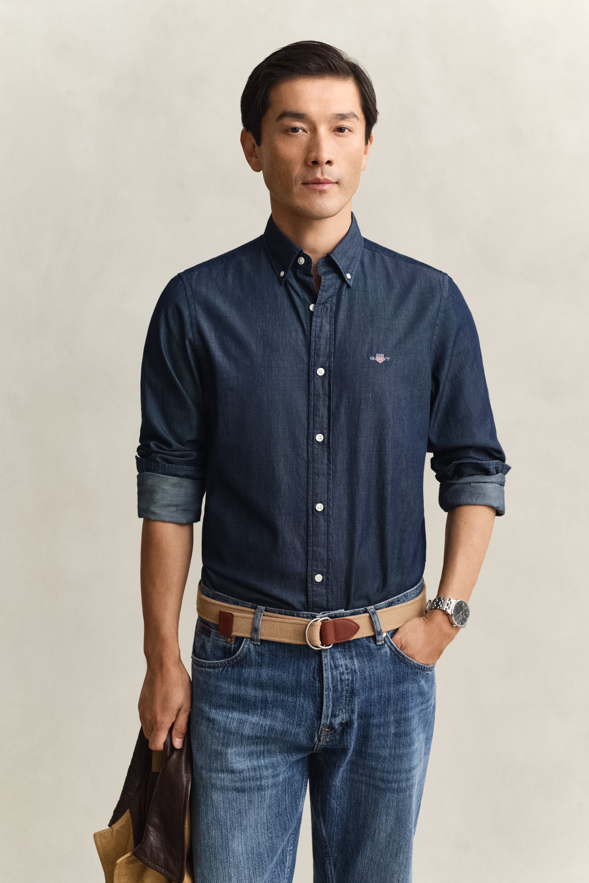 Gant Men's Blue Slim Fit Indigo Shirt (Xl) Dark Indigo