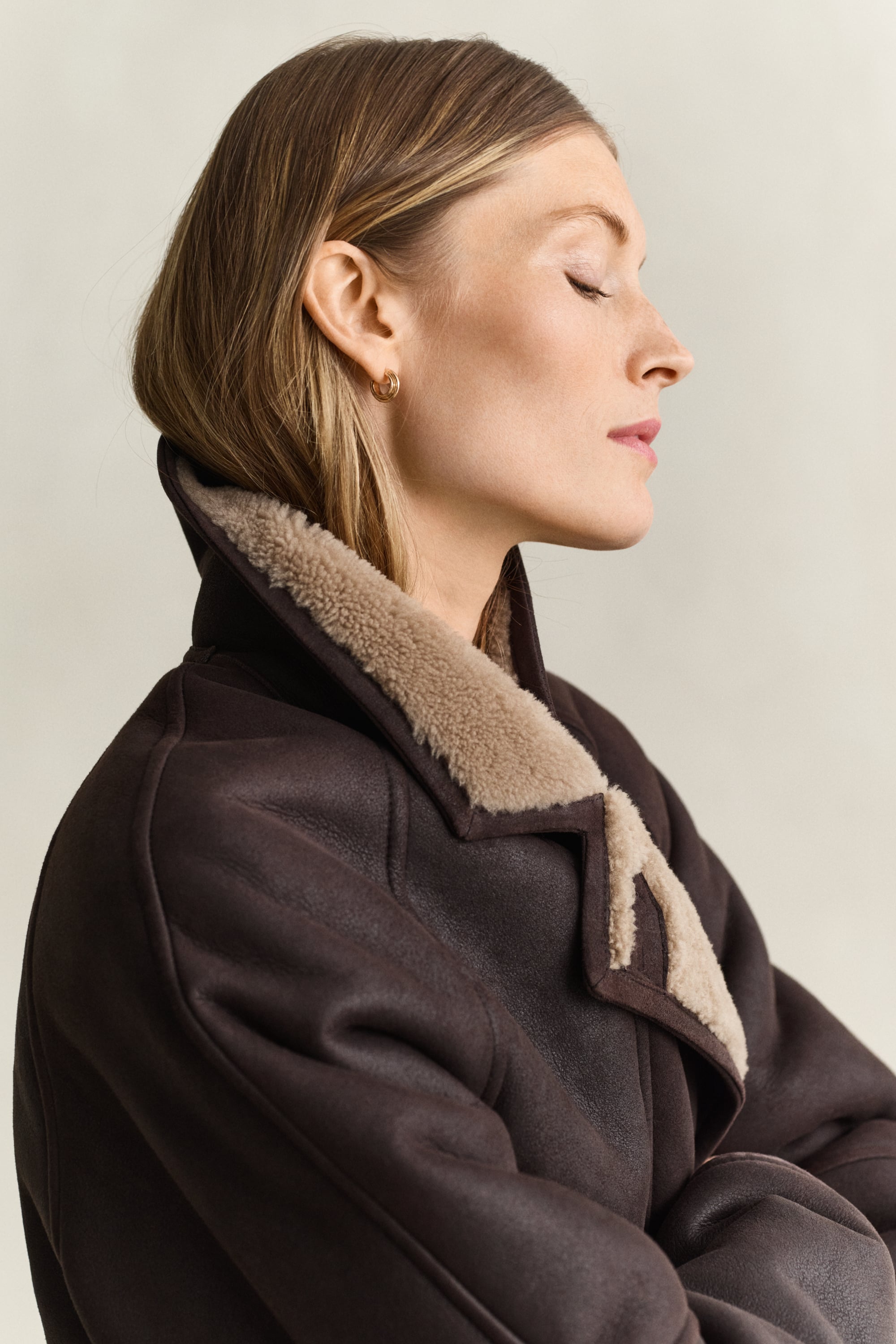 Gant Shearling Jacket In Deep Brown