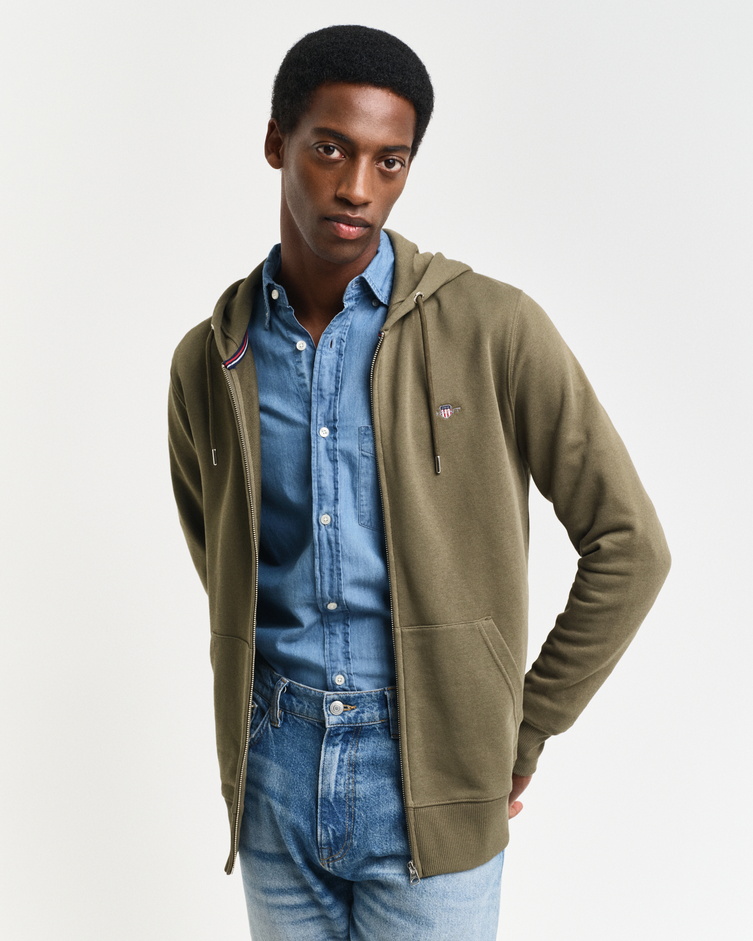 Gant Men's Green Shield Zip Hoodie (S) Small