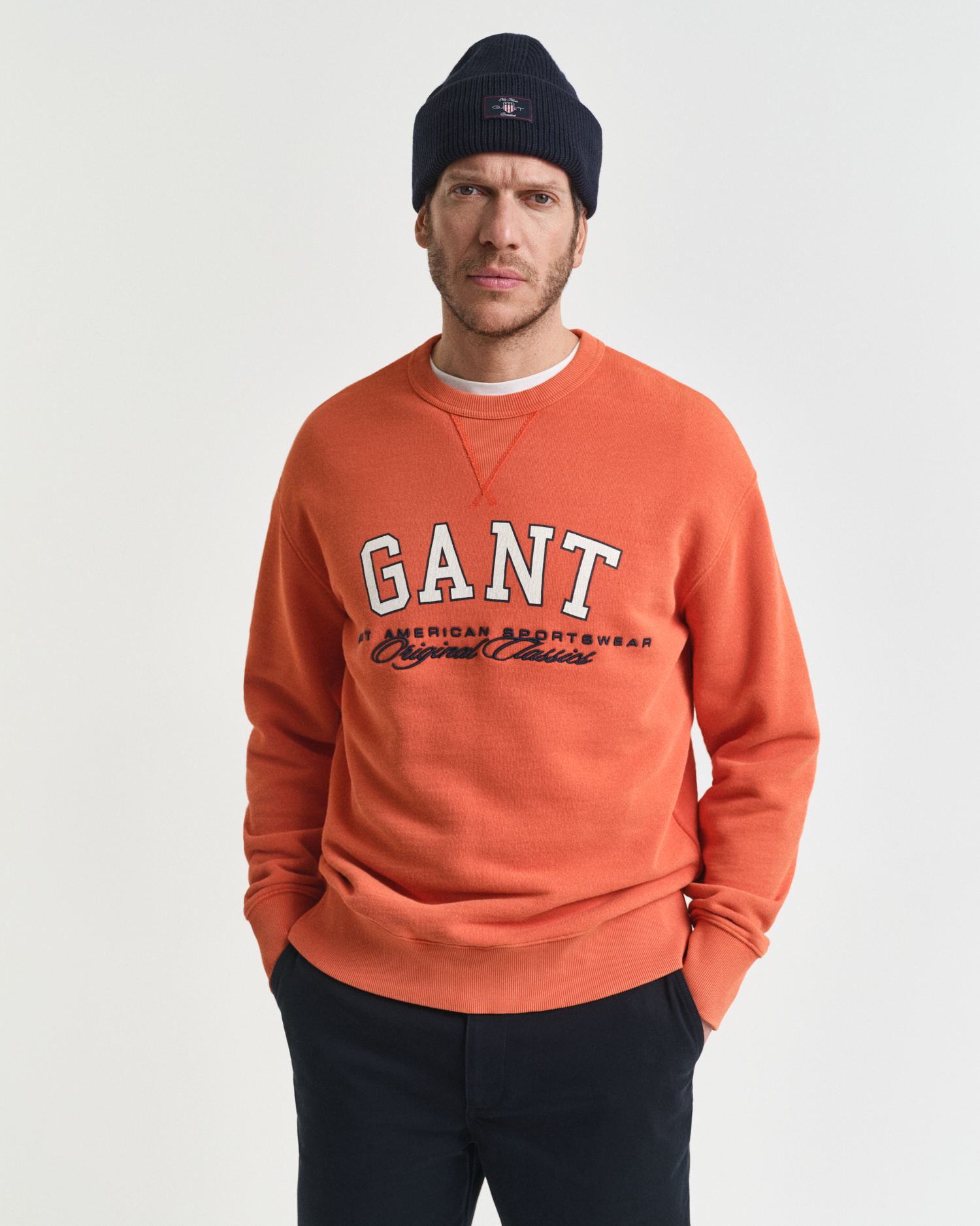 Gant Men's Orange Collegiate Graphic Crew Neck Sweatshirt (M) Deep