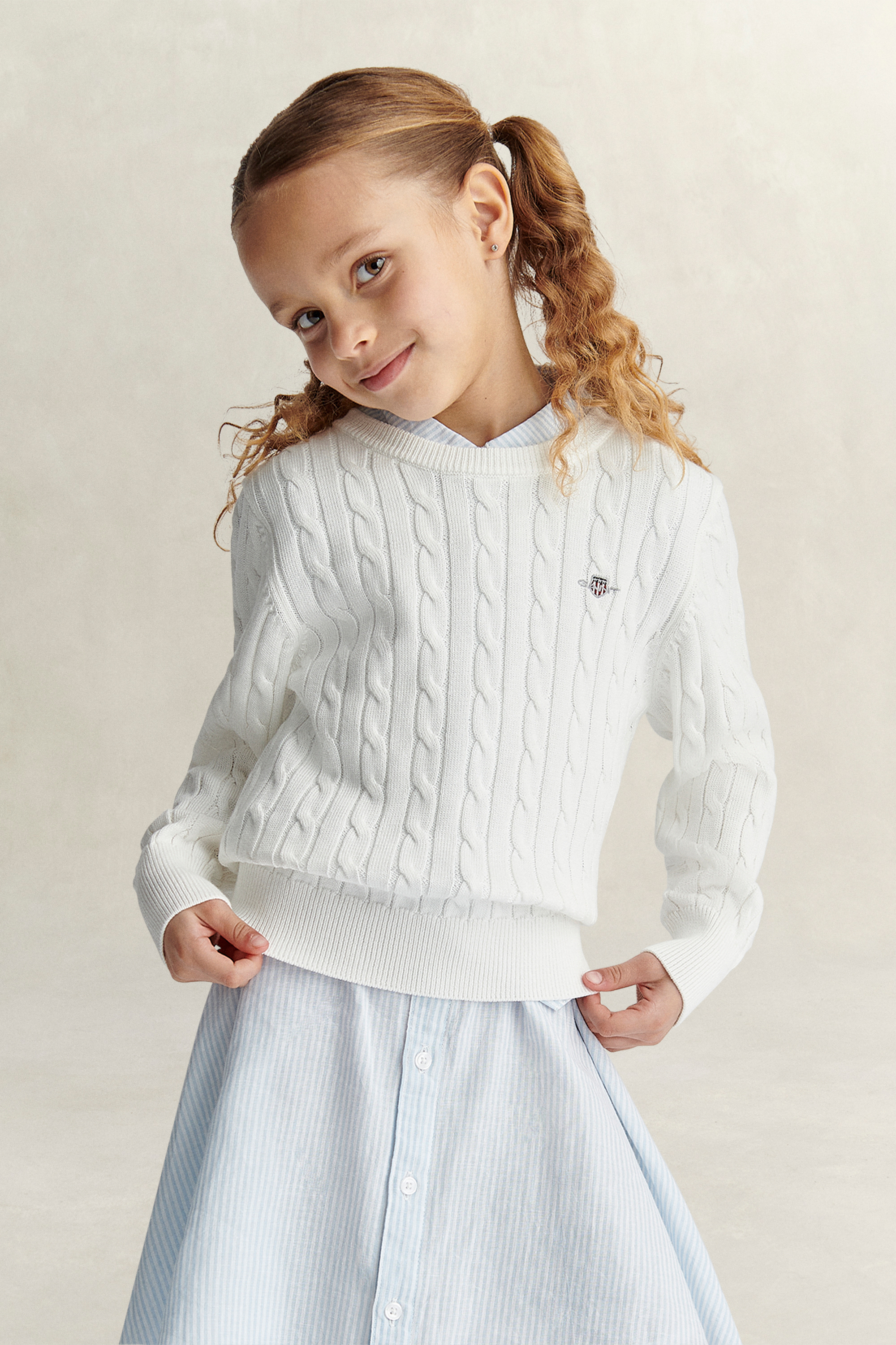 Gant Girls White Kids Shield Cable Knit Sweater (122)