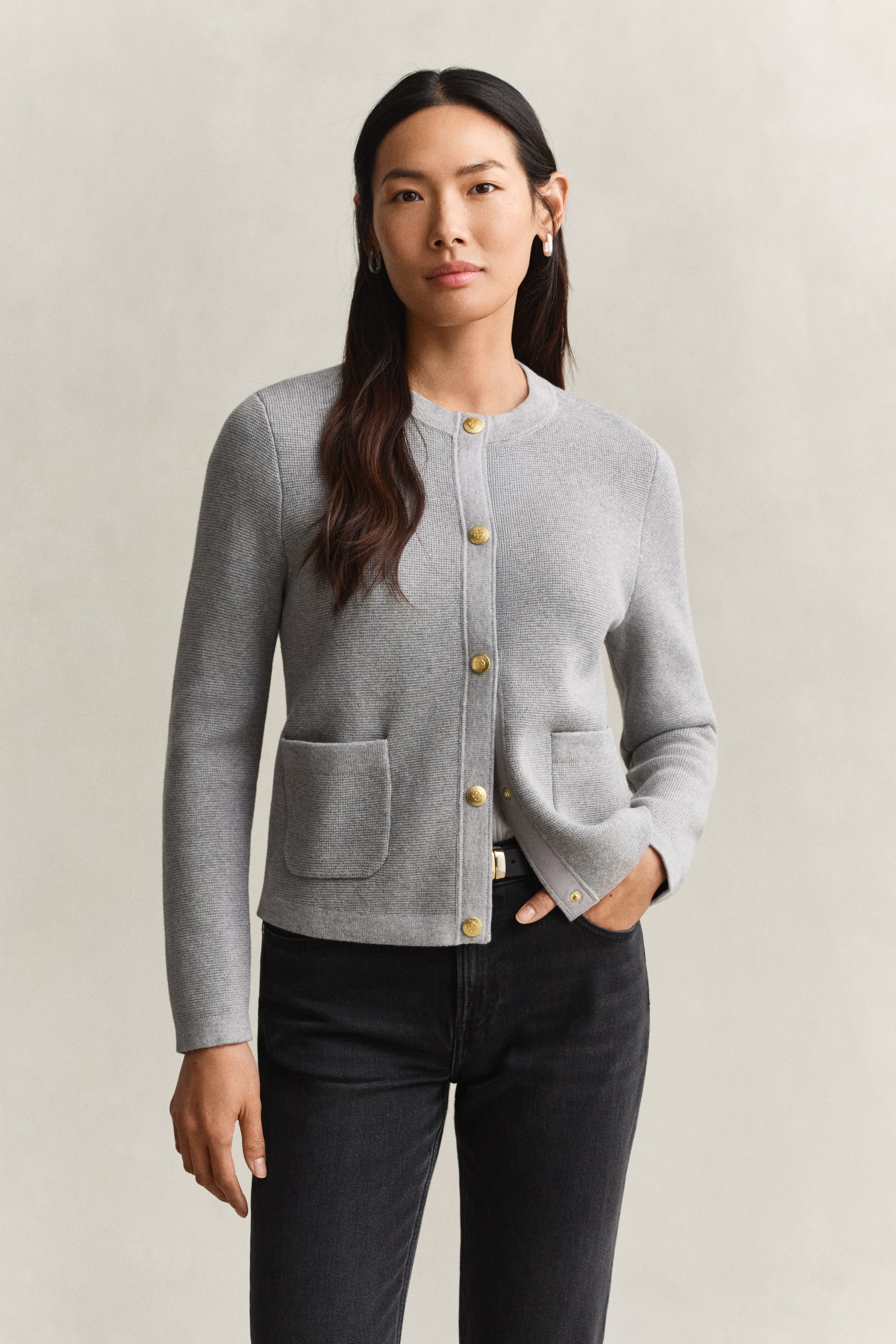 Gant Cotton Cardigan In Gray