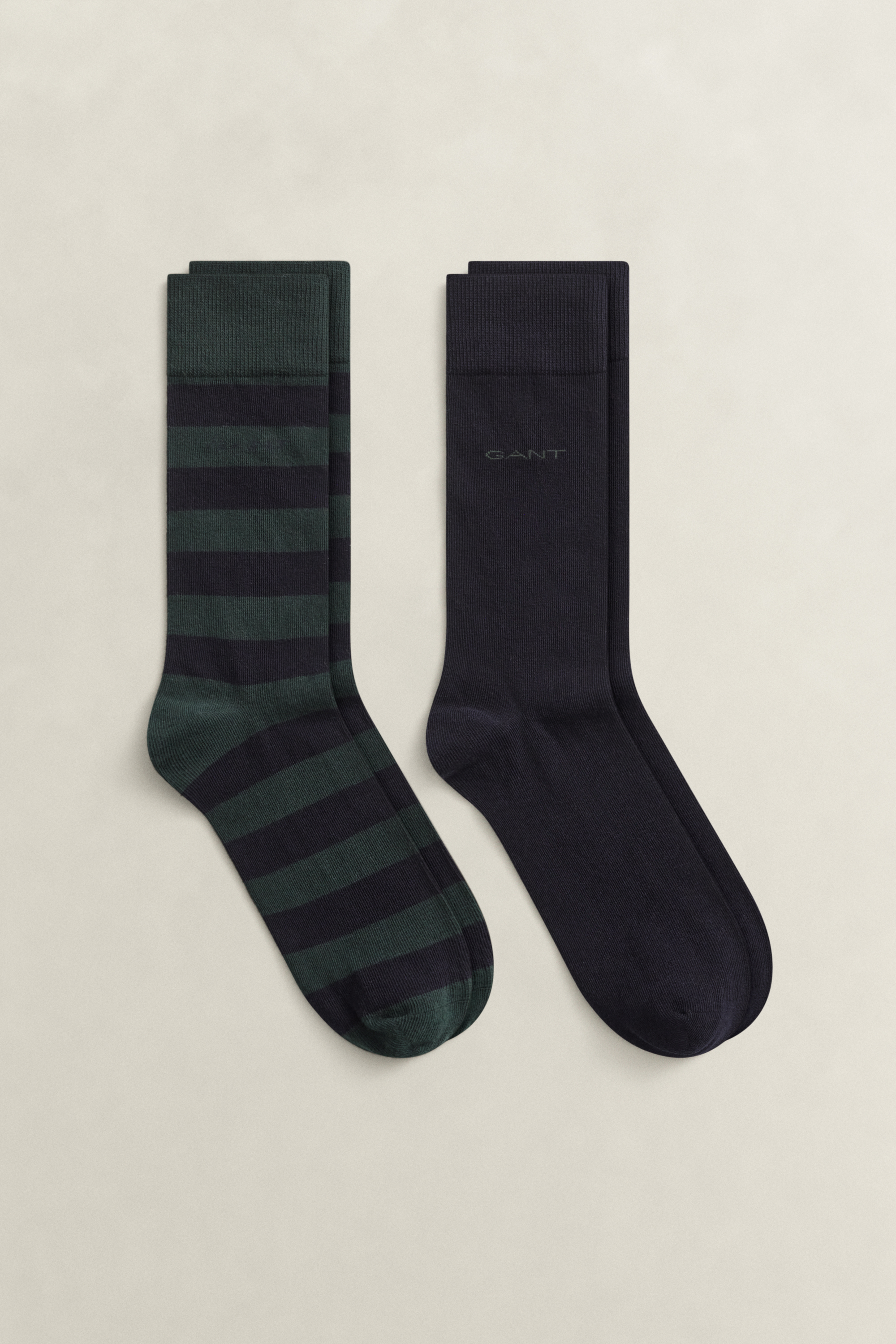Gant Men's Green 2-Pack Barstripe & Solid Socks, /Navy - Size Eur 43-45 - Image 3