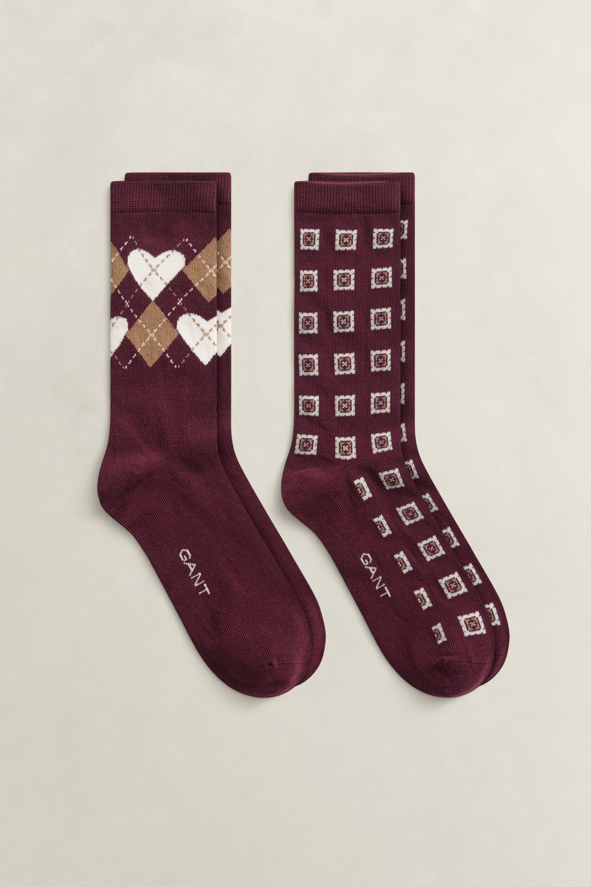 Gant Womens 2 Pack Argyle Heart Socks Gift Box - Red - Image 2