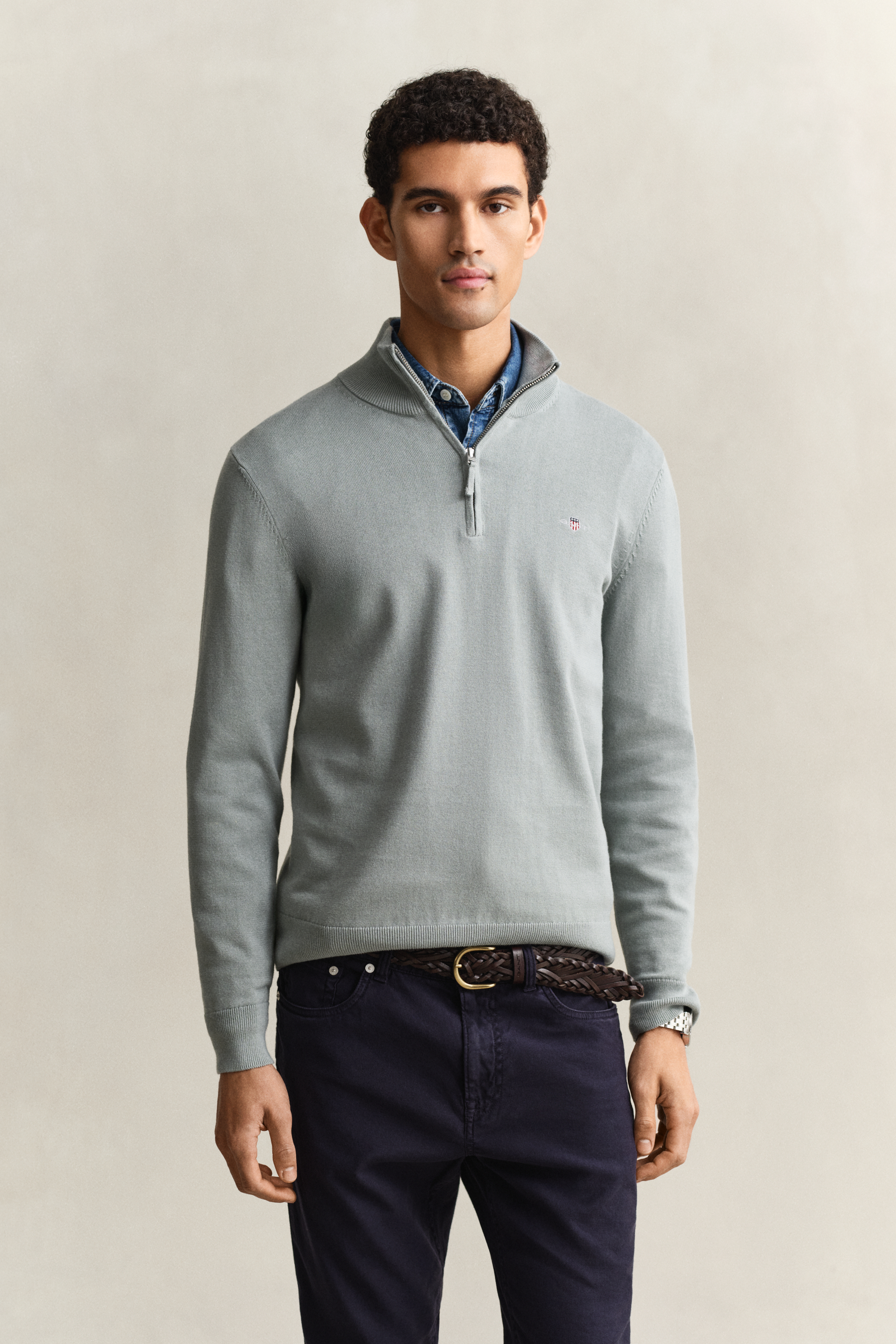 Gant Men's Ceramic Grey Classic Cotton Half-Zip Sweater (4Xl)