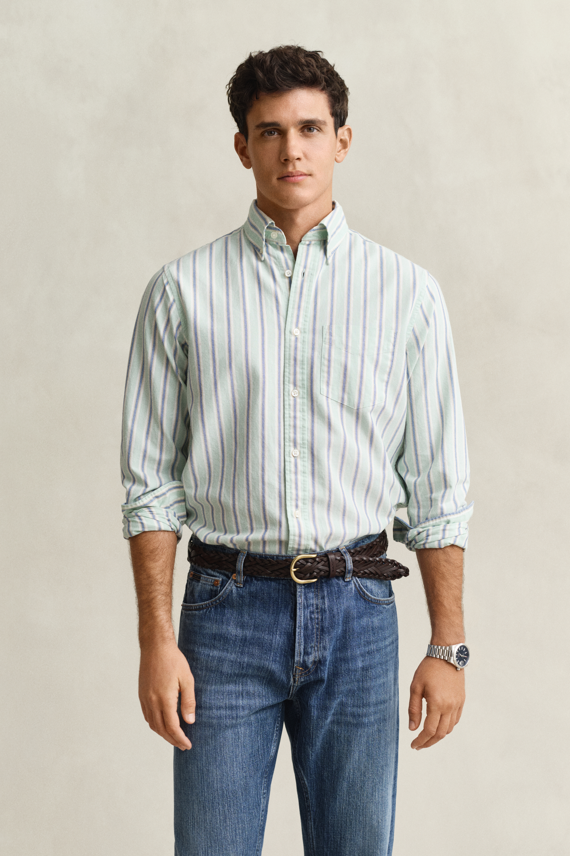 Gant Men's Washed Turquoise Striped Archive Oxford Shirt (Xxl)