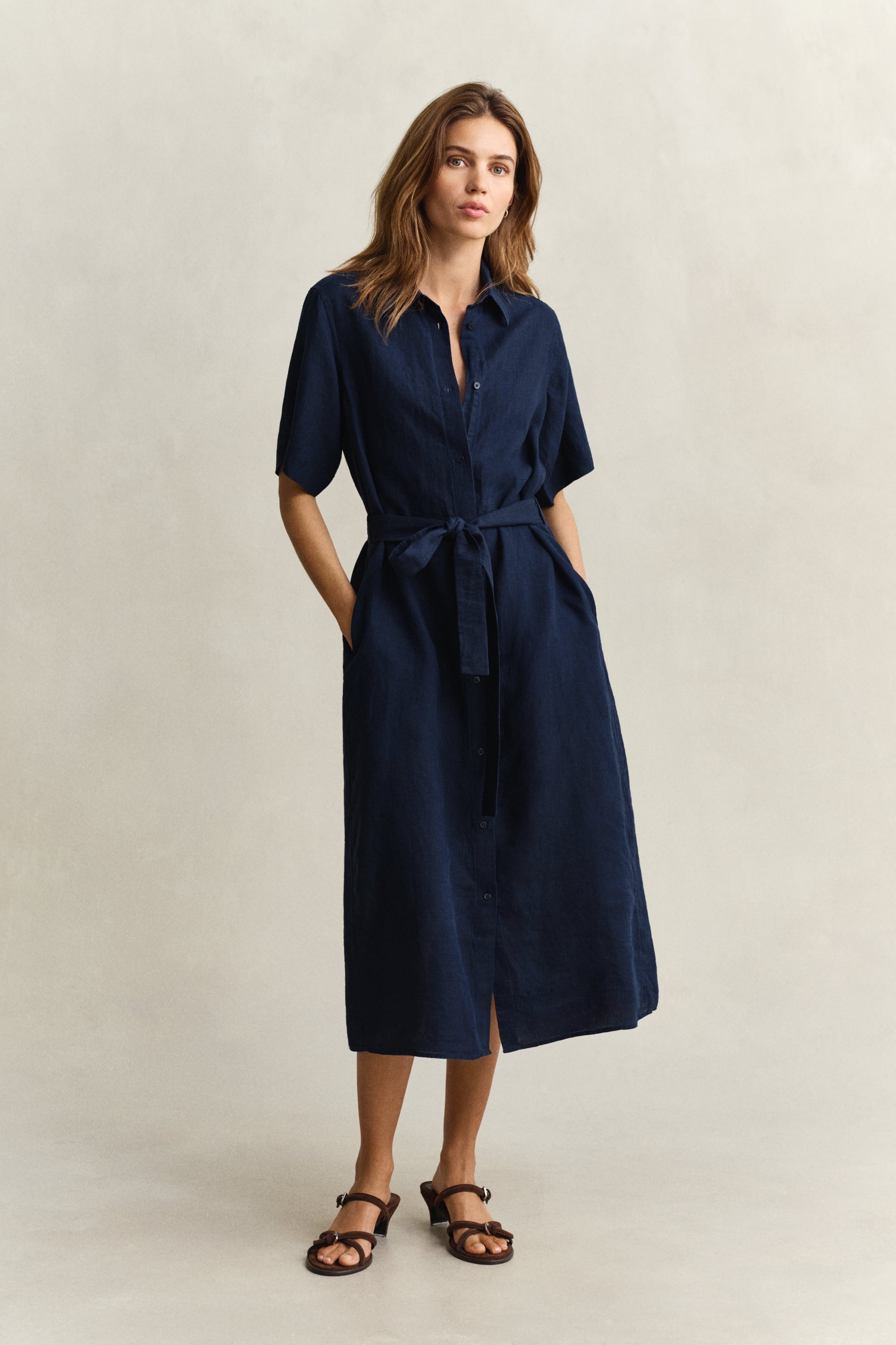 Gant Women's Navy Linen Shirt Dress (44) Evening Blue
