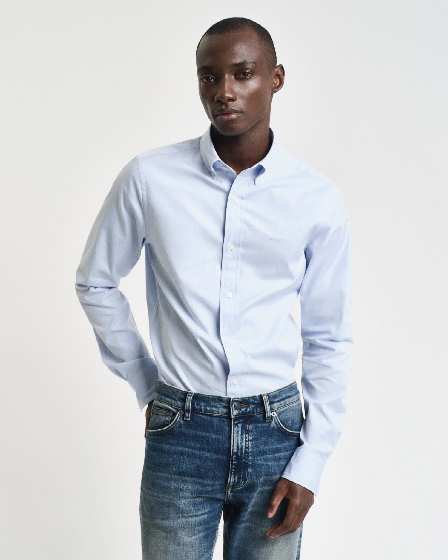 Gant Men's Light/Blue Slim Fit Pinpoint Oxford Shirt ) Xxl