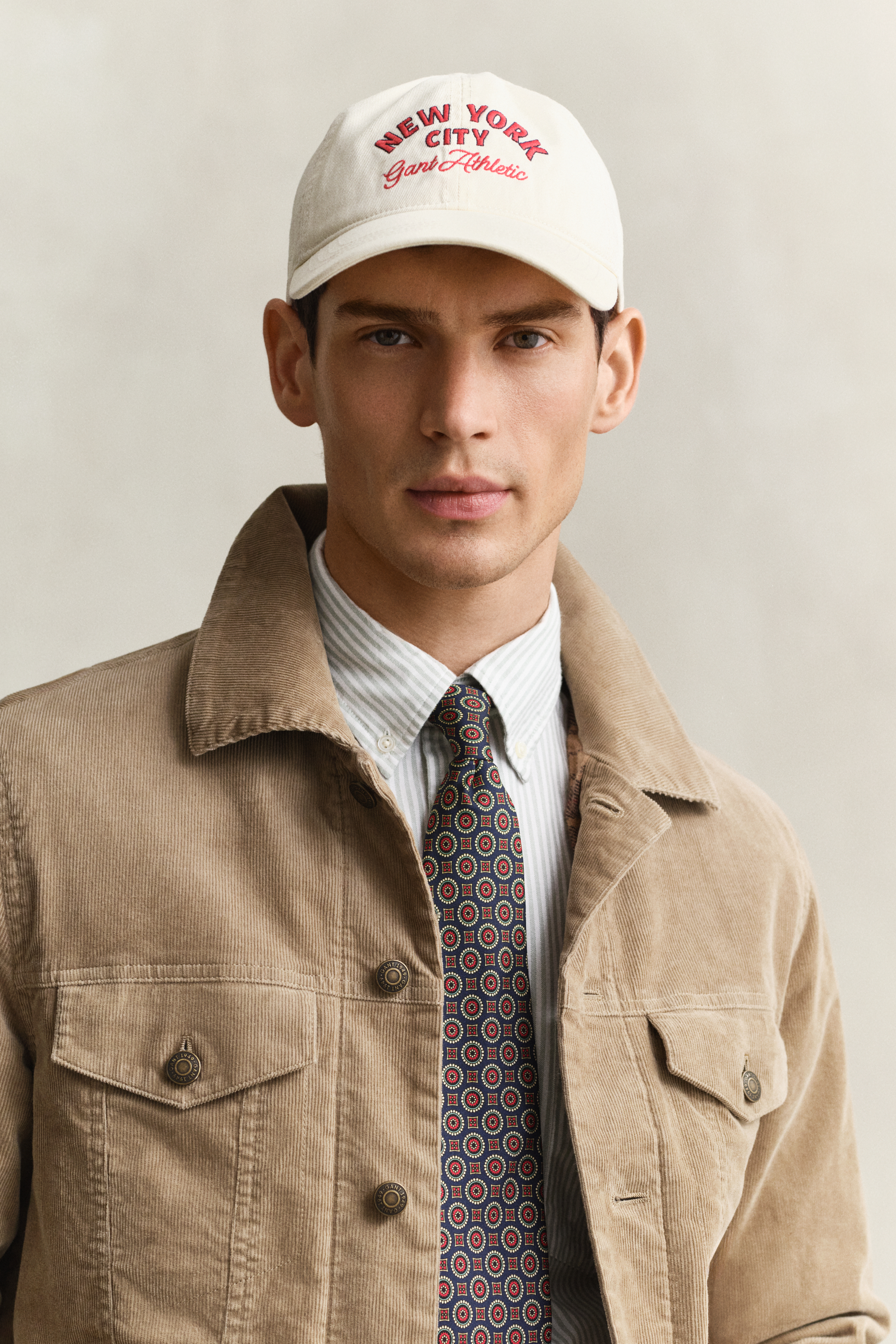 Gant Men's White Graphic Cotton Twill Cap (One Size) Cream