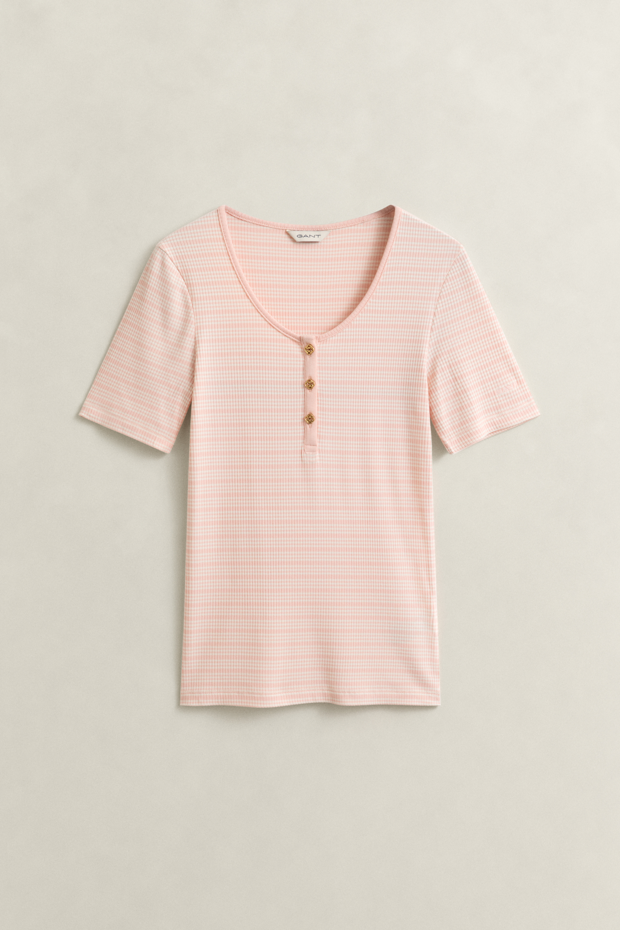 Gant Women's Apricot Pink Ribbed Henley Top (Xxl)