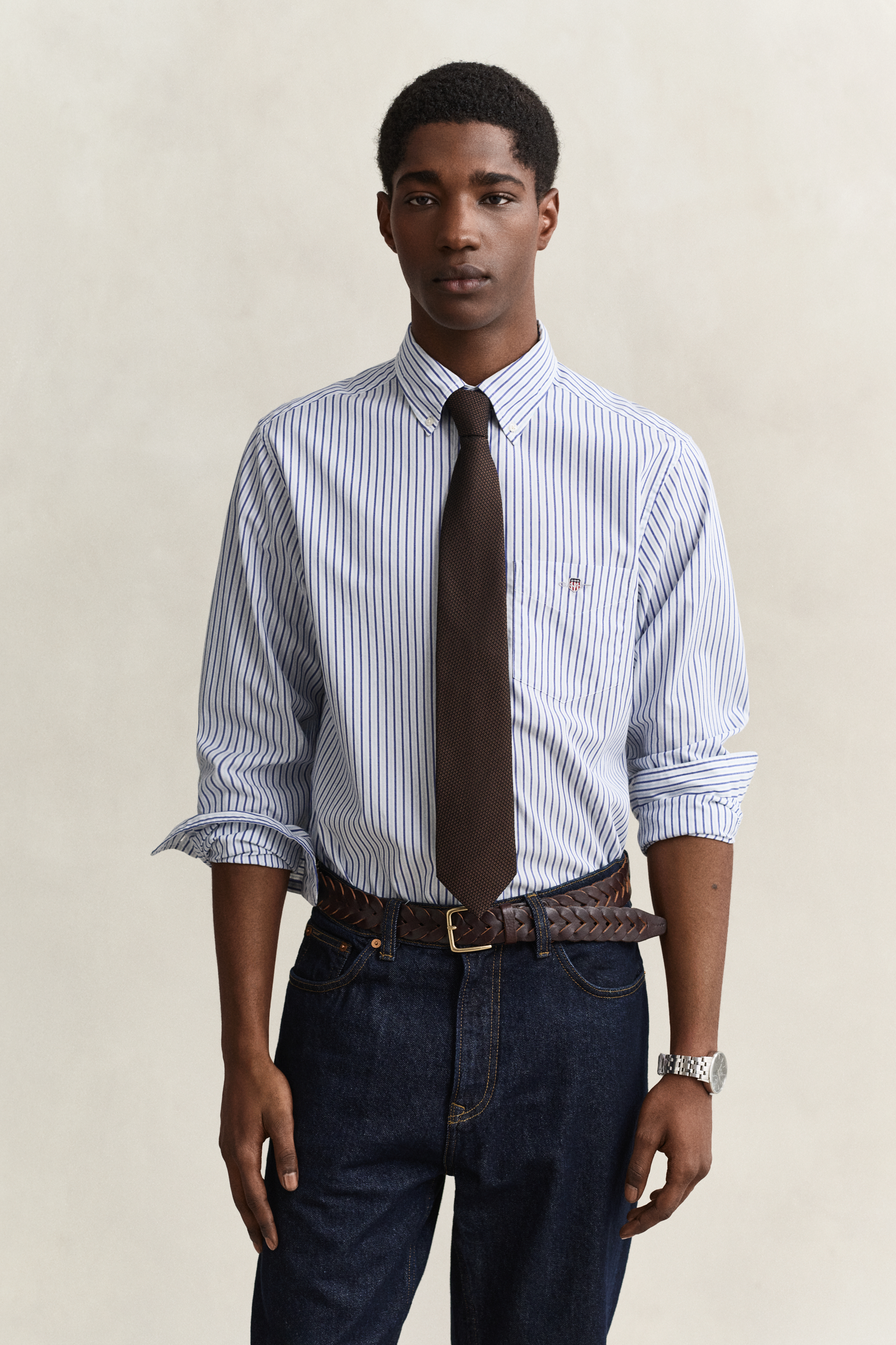 Gant Men's Fresh Blue Striped Poplin Shirt (Xl)