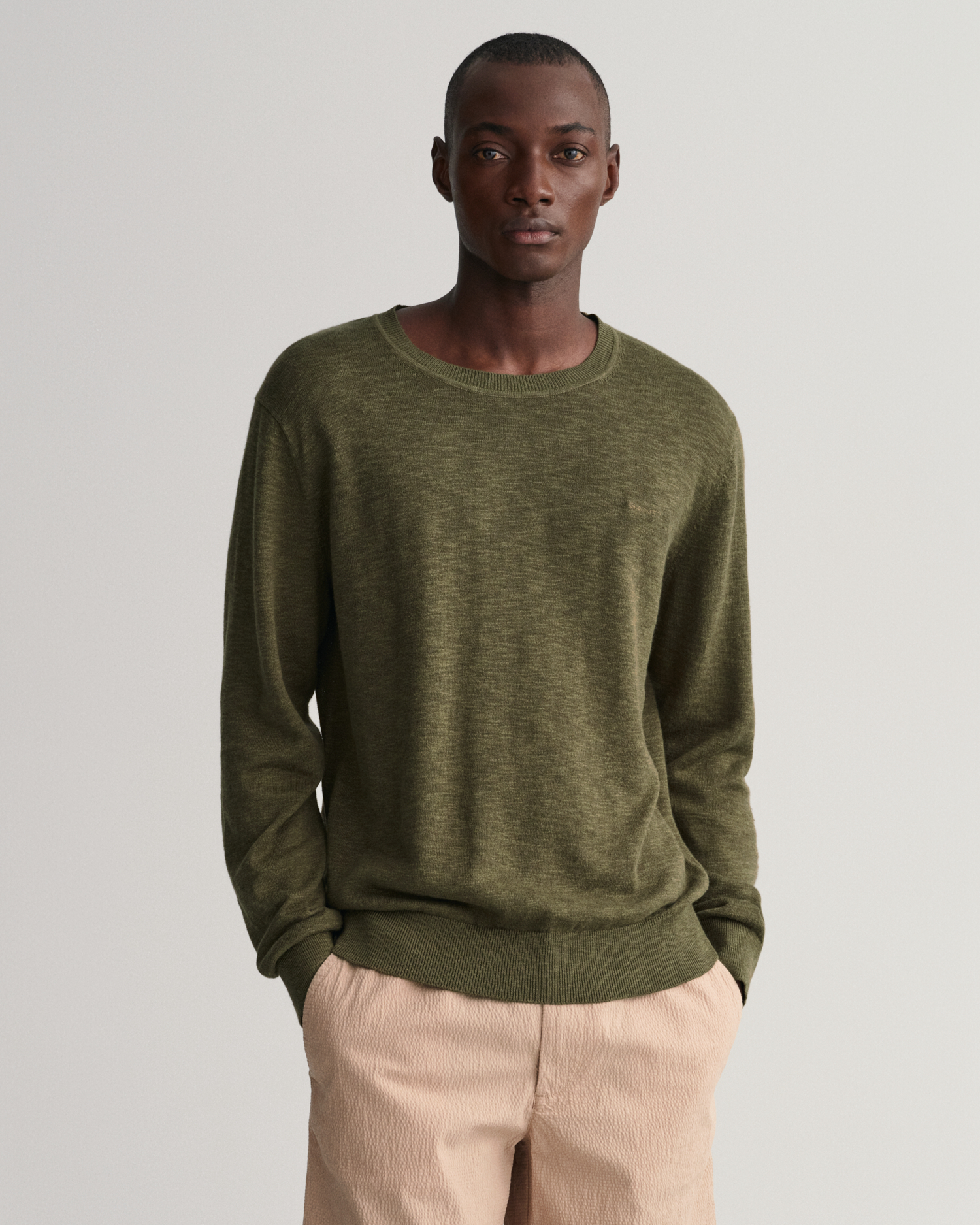 GANT Men Cotton Linen Crew Neck Sweater (XXL) Green