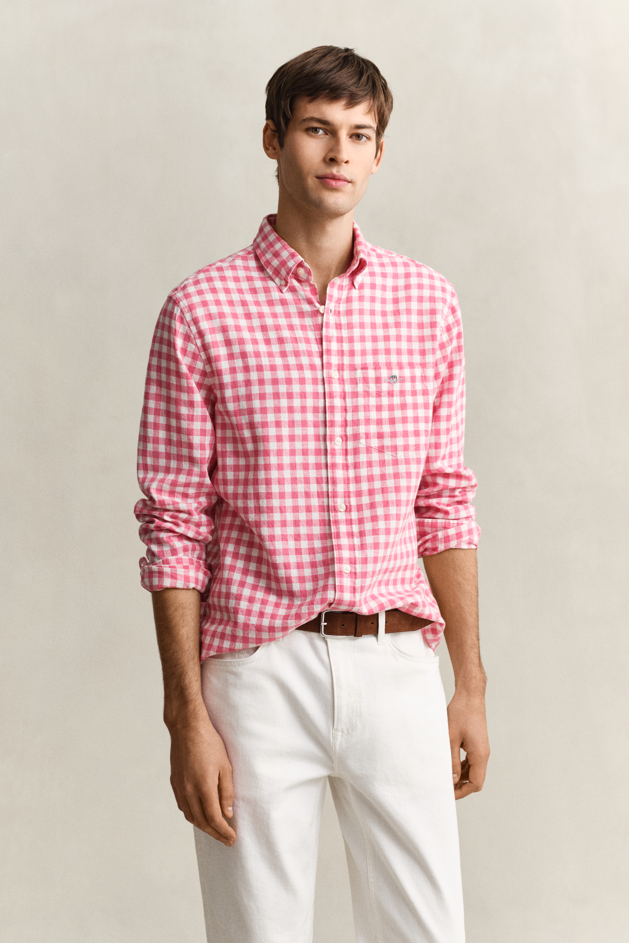 Gant Men's Rose Pink Gingham Linen Blend Shirt (Xxl)