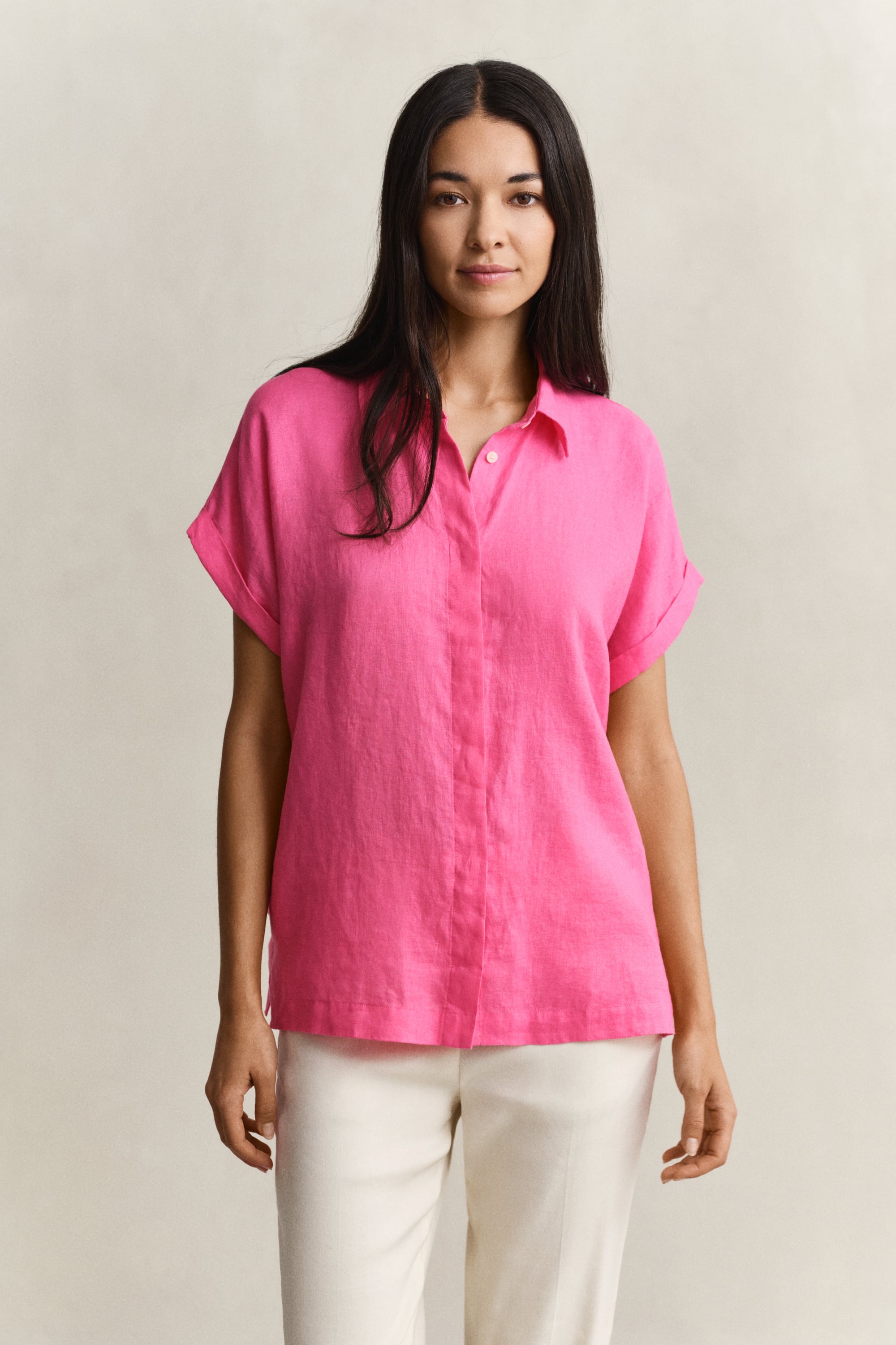 Gant Women's Bright Fuschia Linen Cap Sleeve Shirt (42)