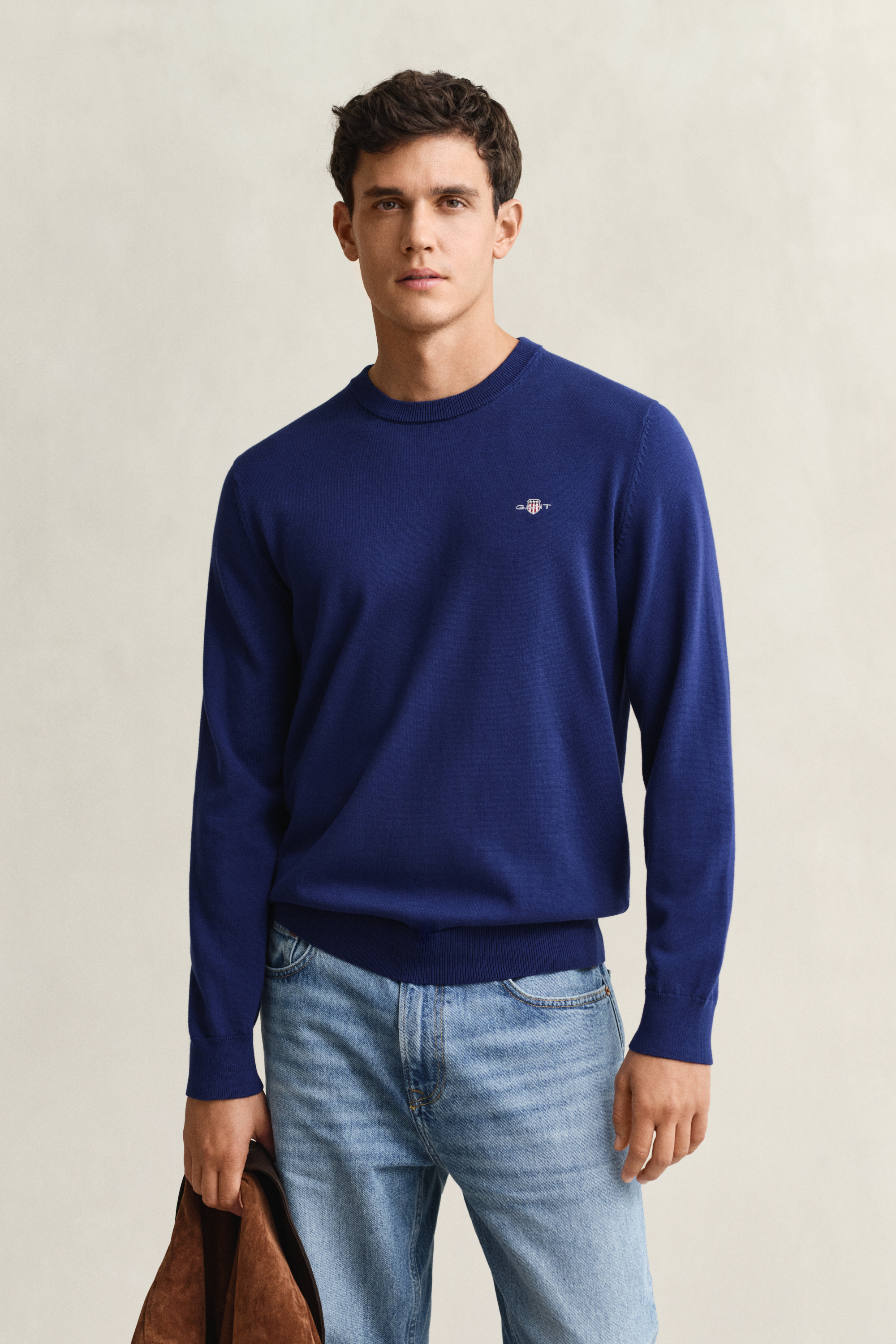Gant Men's Navy Cotton Crew Neck Sweater (Xl) Rich