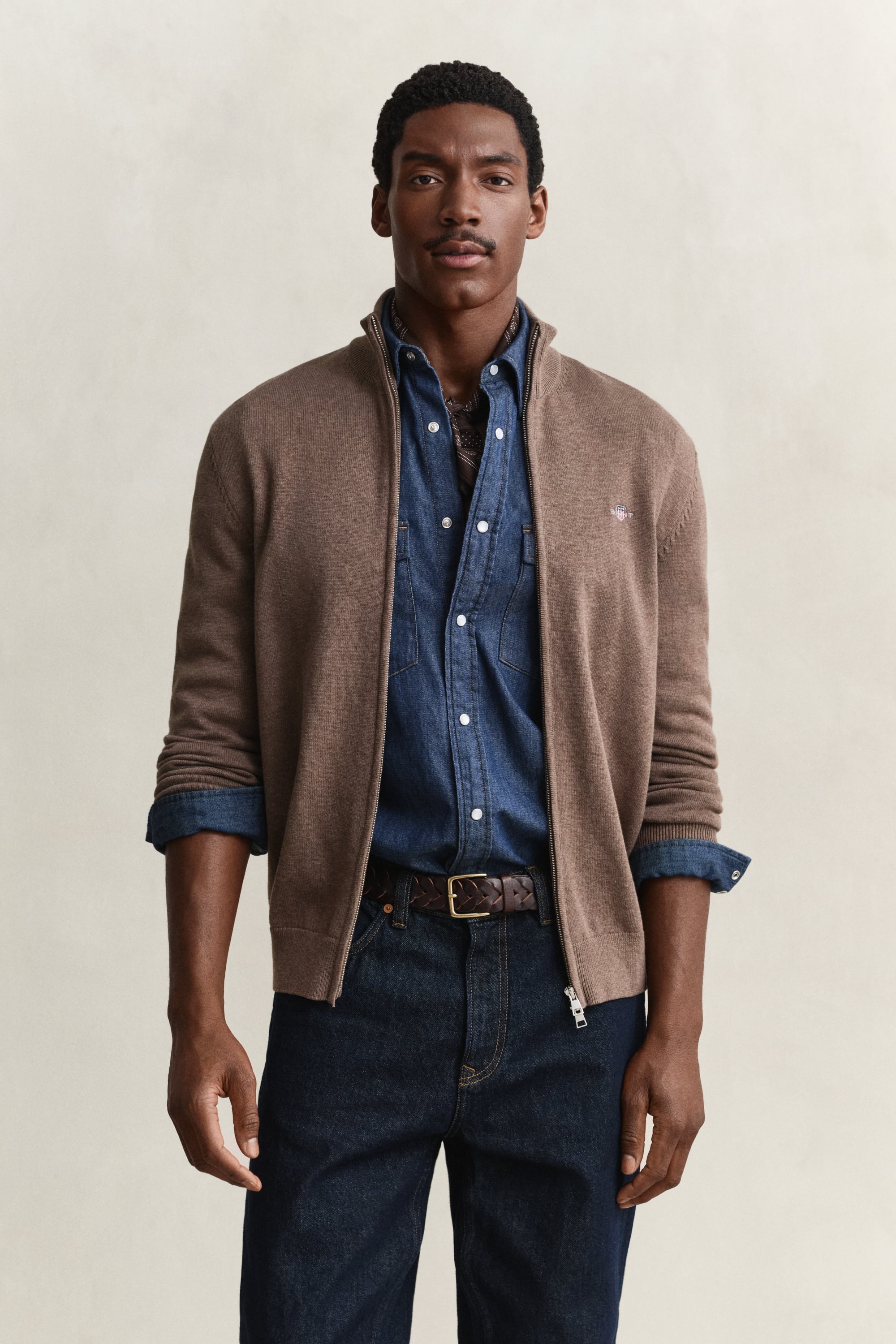 Gant Men's Dk Hazelnut Melange Casual Cotton Zip Cardigan (Xxxl)