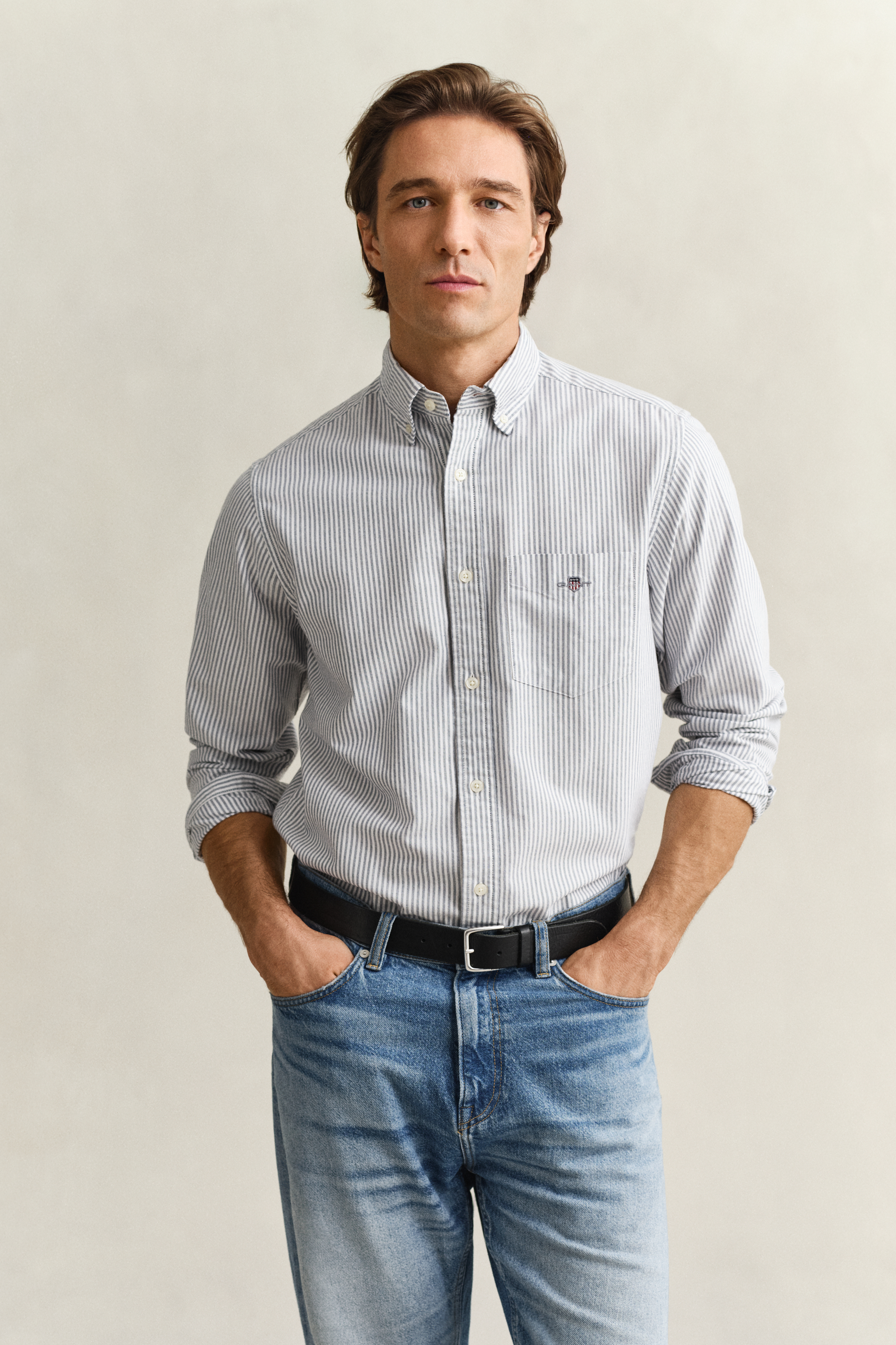Gant Men's Blue Banker Stripe Classic Oxford Shirt (Xxl) Persian