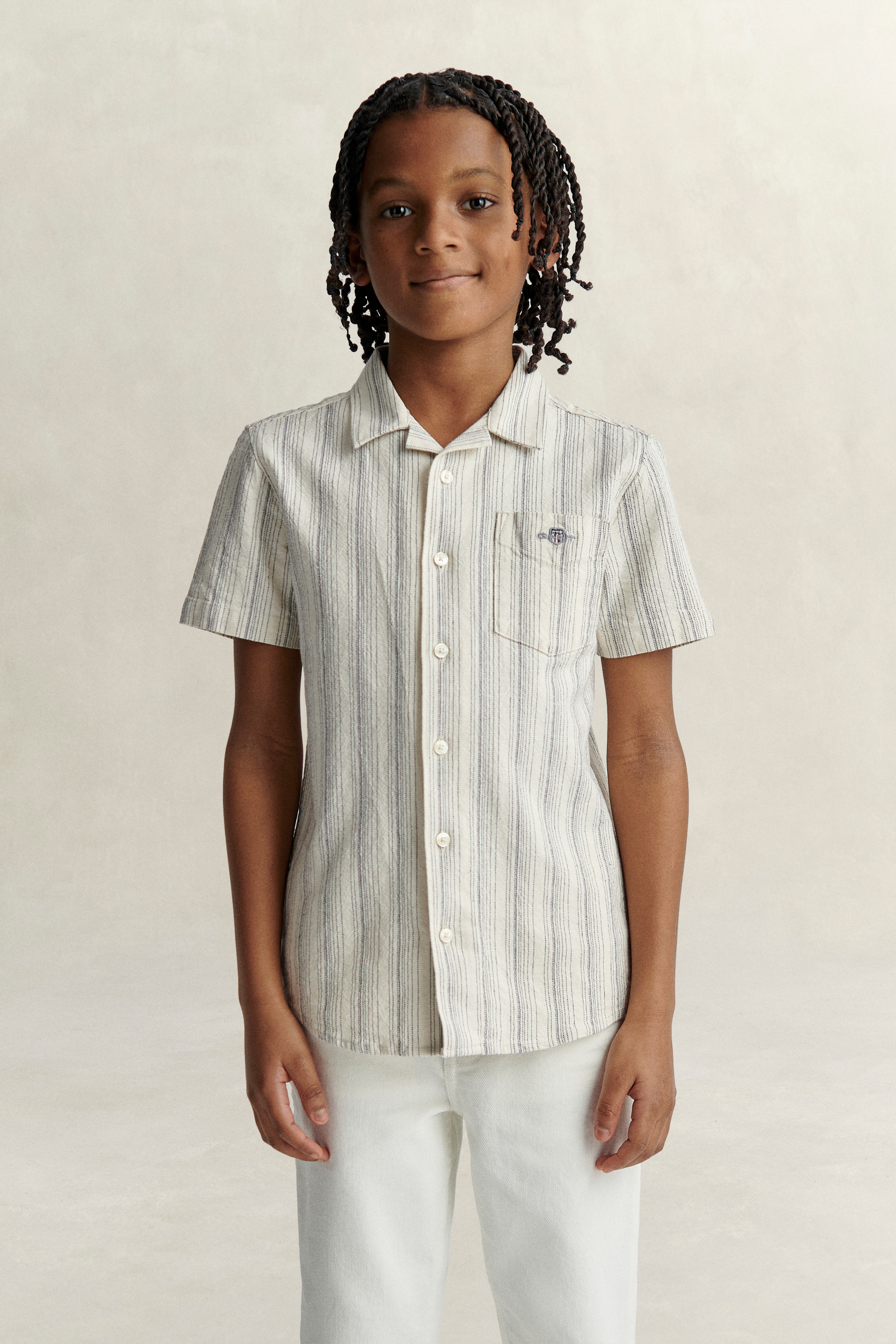 Gant Men's Creamed White Teens Teen Boys Striped Linen Blend Shirt (134/140)