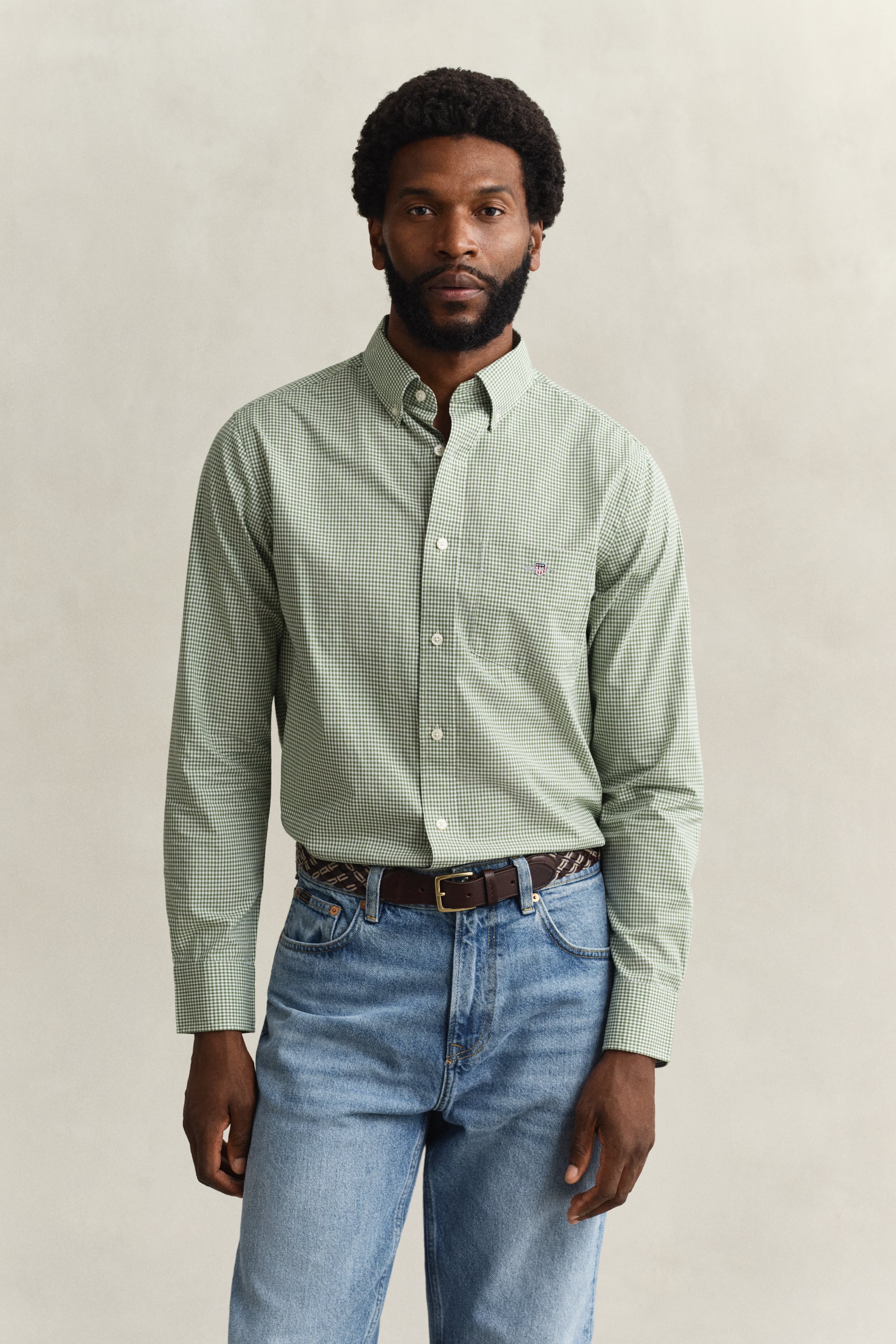 Gant Men's Herb Green Gingham Classic Poplin Shirt (Xxl)