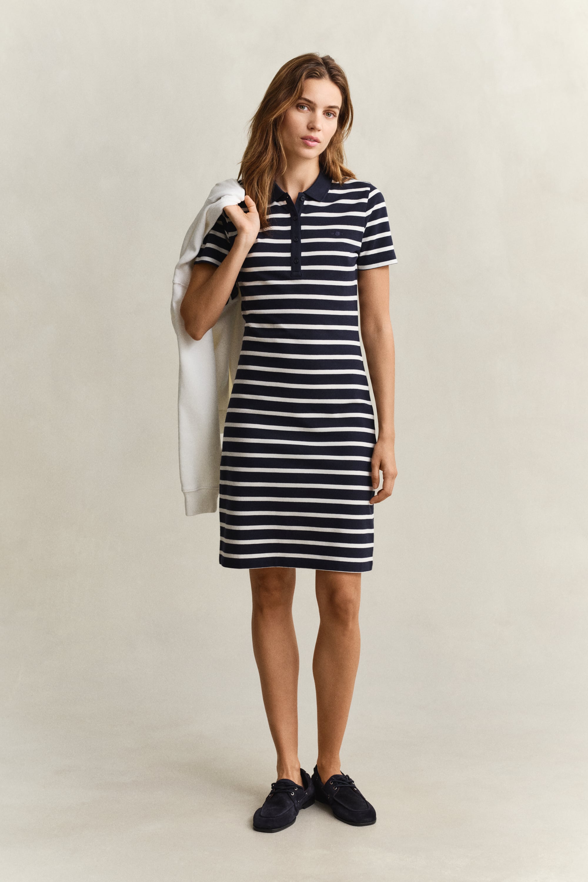 Gant Women's Navy Striped Piqué Polo Dress (Xl) Evening Blue