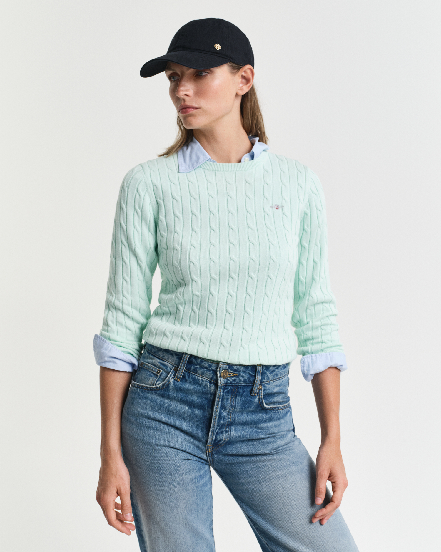 Gant Women's Stretch Cotton Cable Knit Crew Neck Sweater ) Xxl