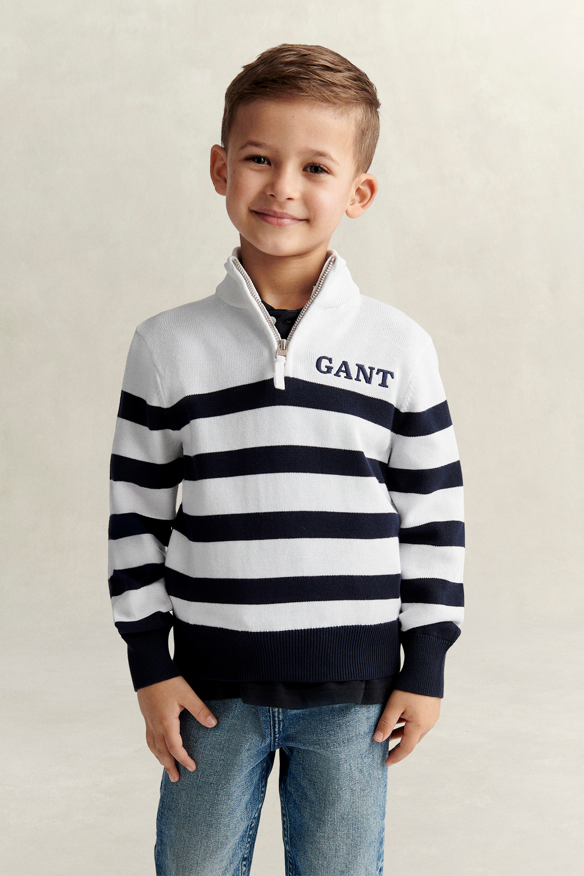 Gant Boys White Kids Breton Zip Sweater (110/116)