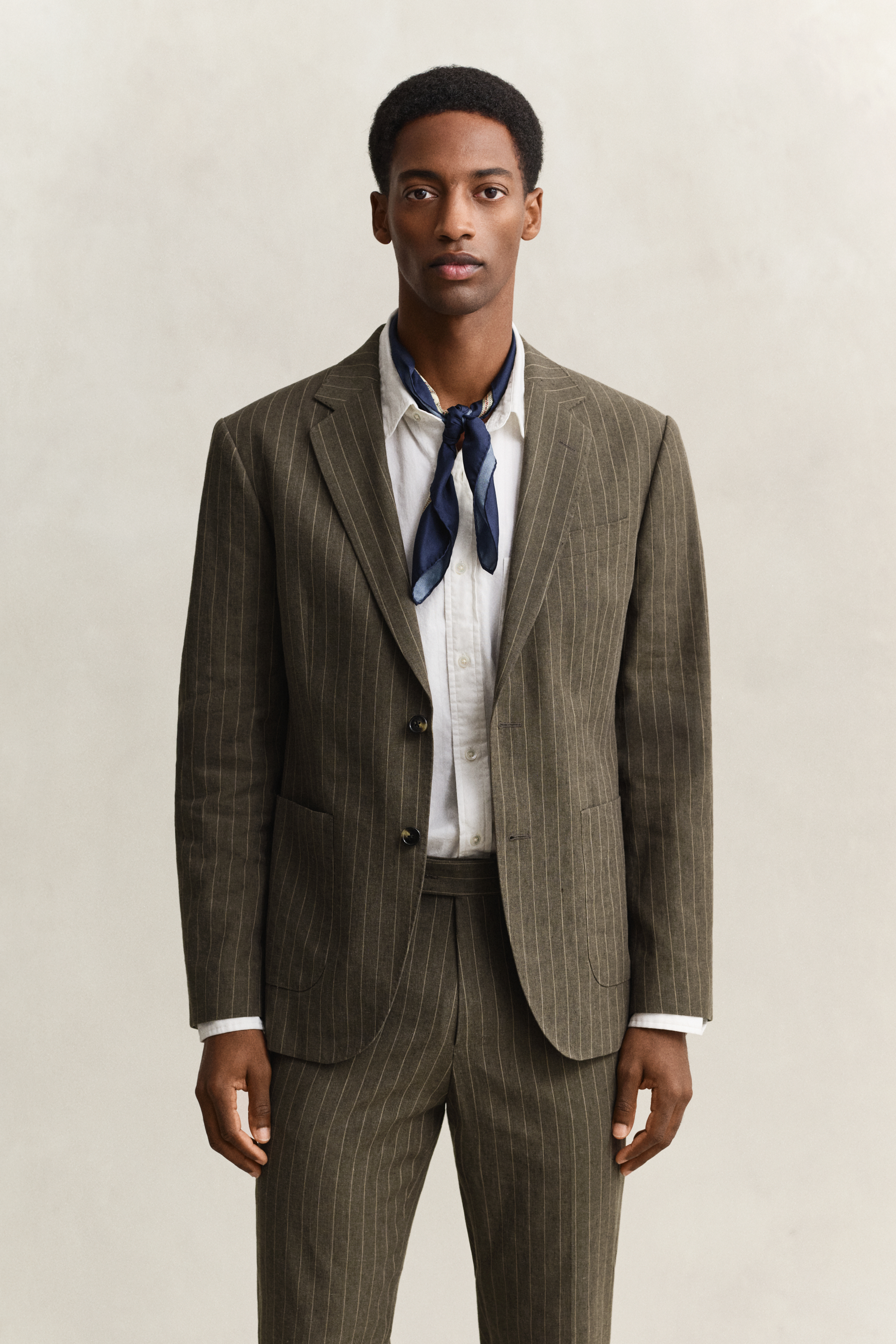 Gant Men's Brown Pinstriped Suit Jacket (52) Rich