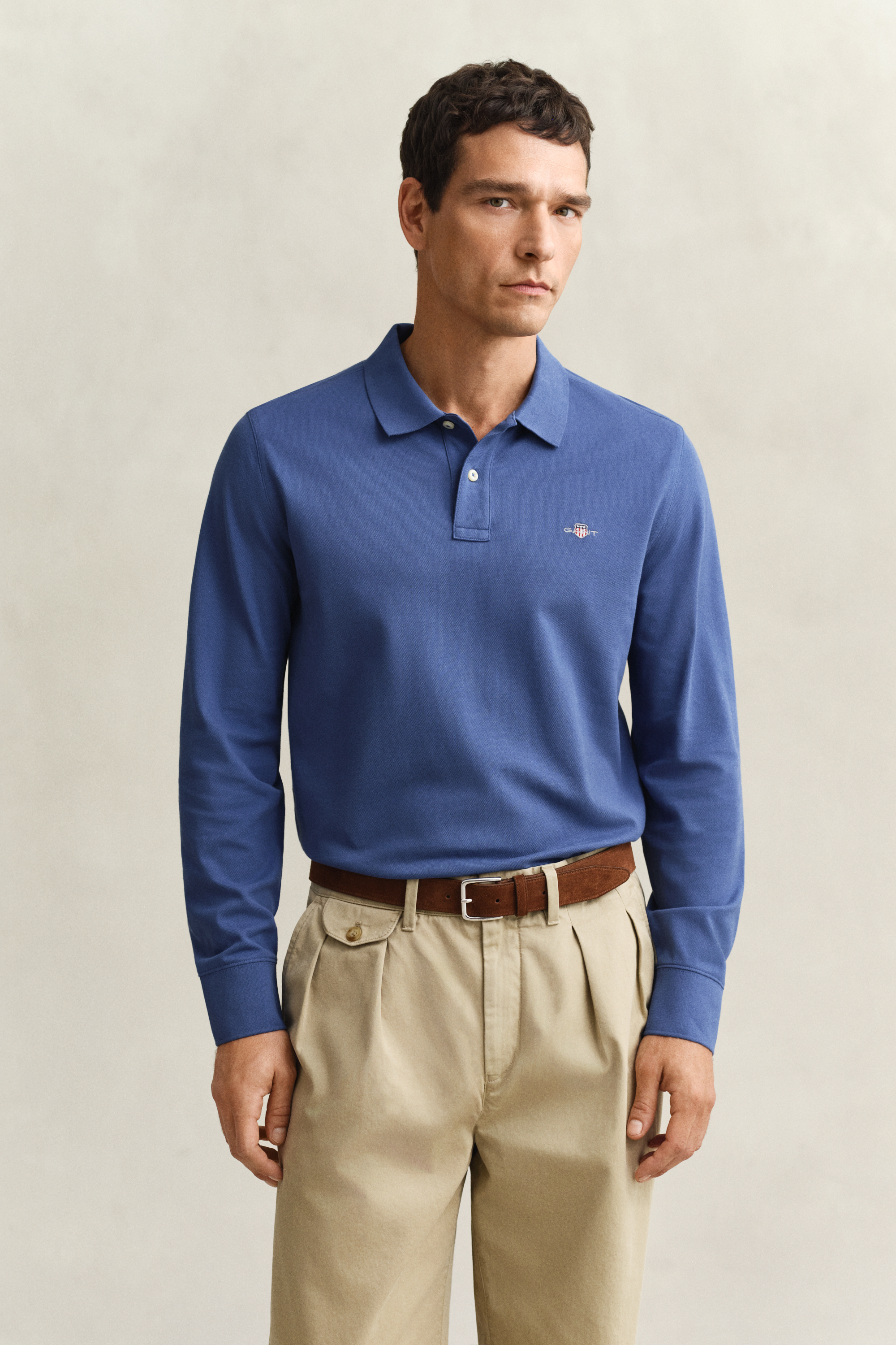 Gant Men's Vintage Blue Long Sleeve Polo Shirt (Xl)