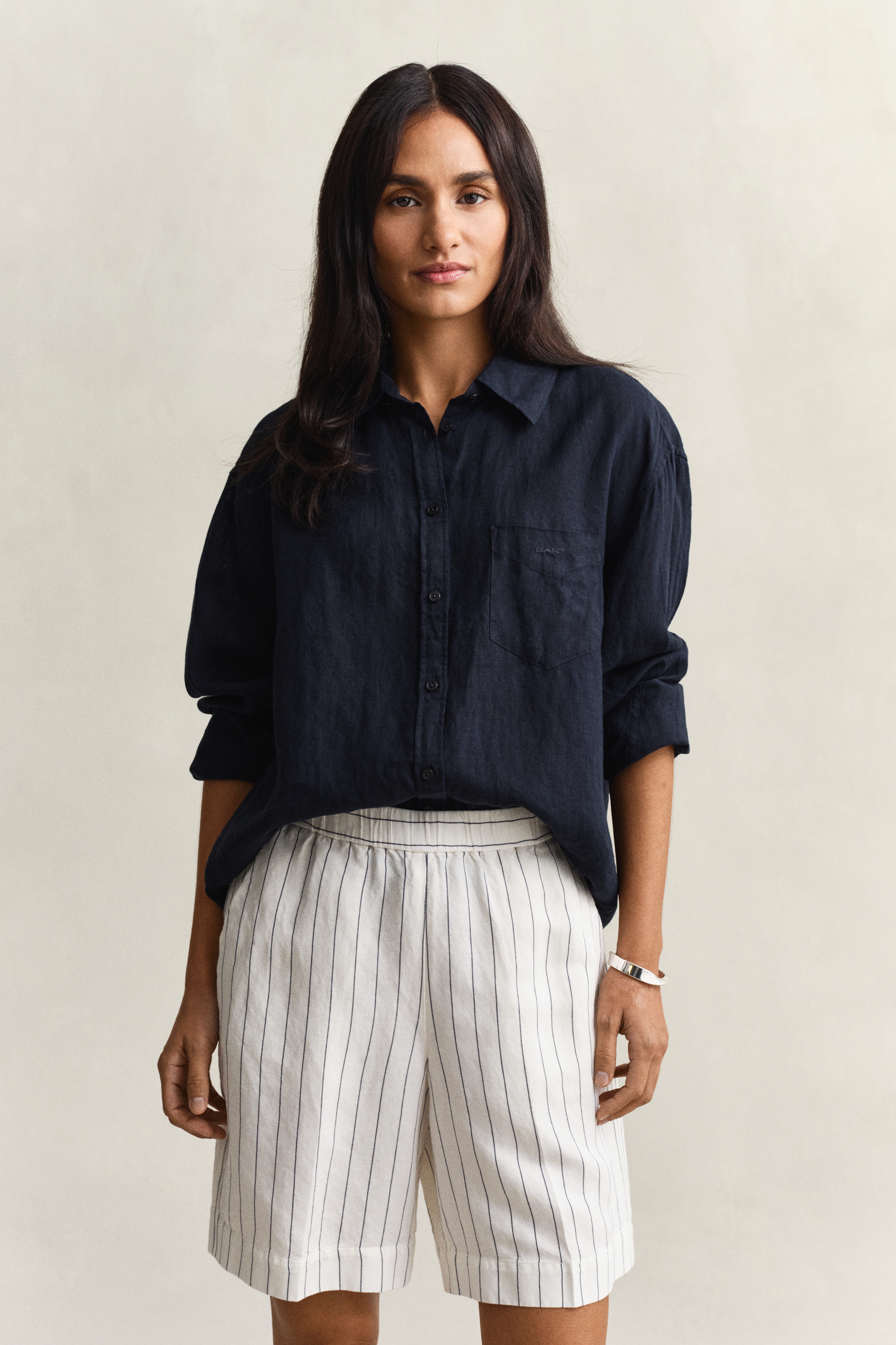 Gant Relaxed Fit Linen Shirt In Black