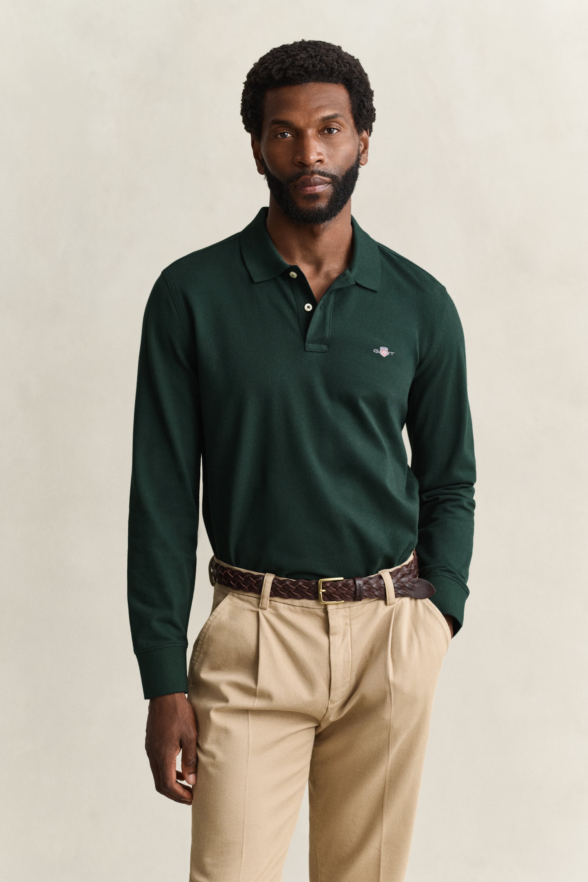 GANT Long Sleeve Polo Shirt, Green, Size L, Men - Image 5