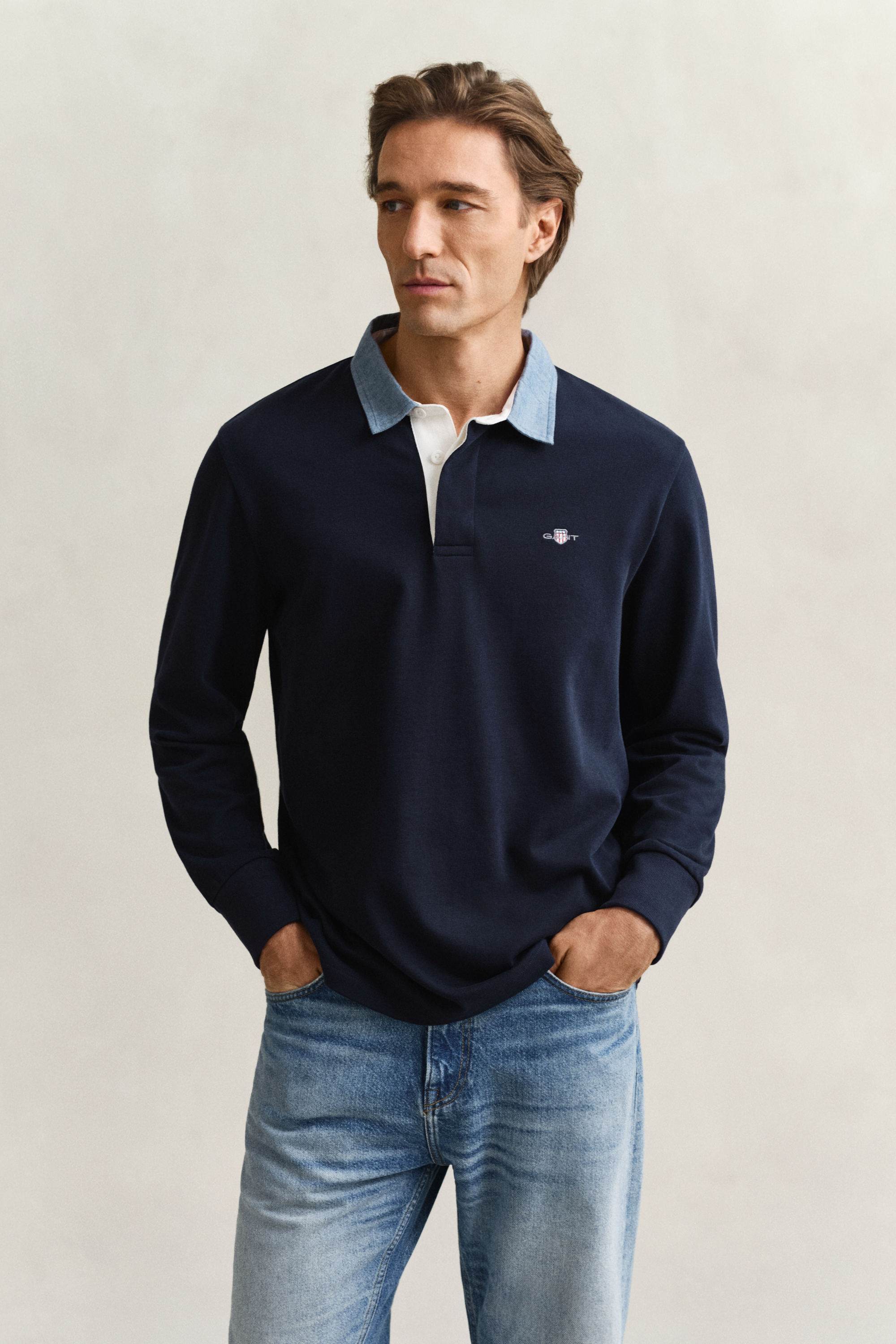 Gant Men's Navy Chambray Collar Heavy Rugger (Xxxl) Evening Blue