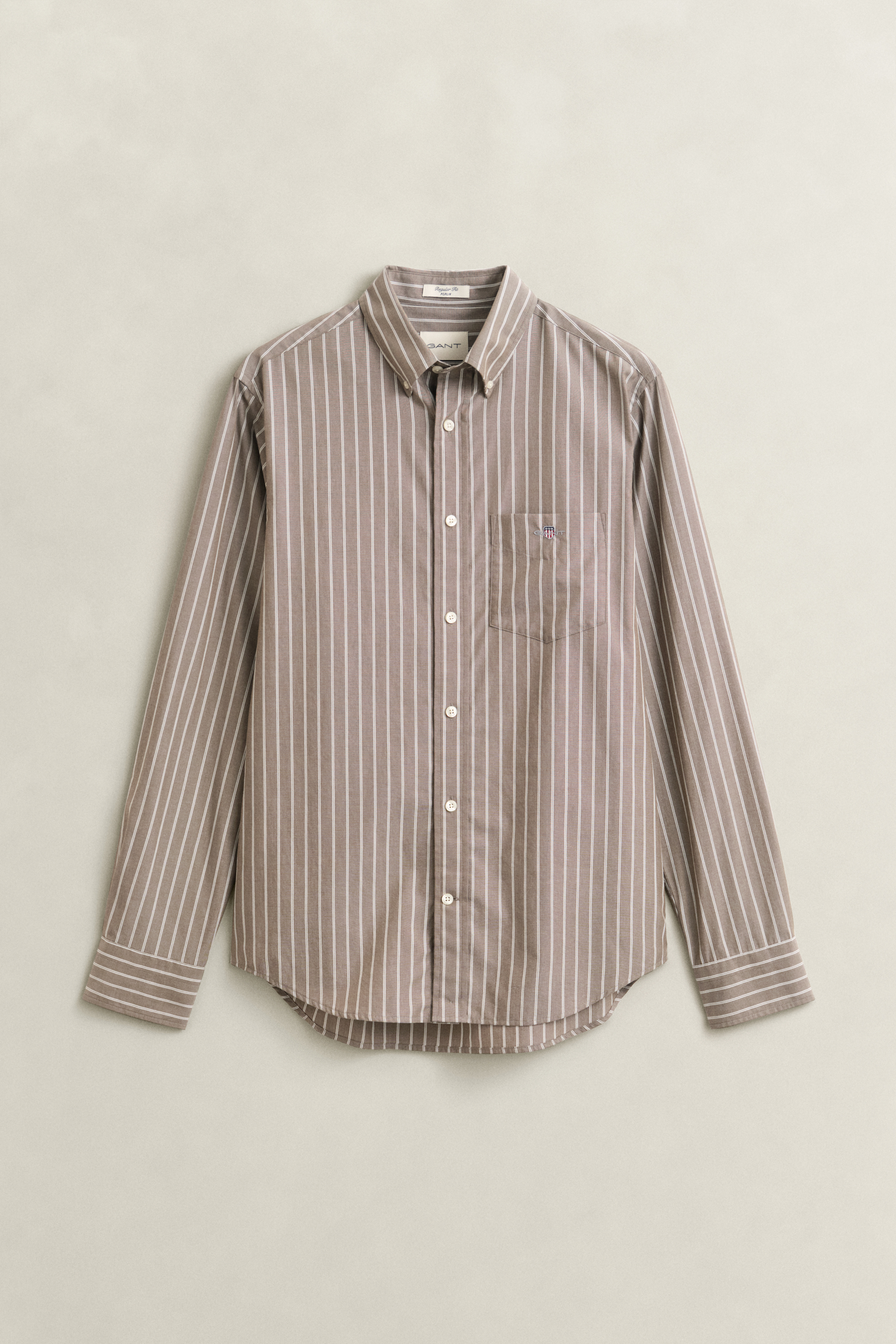 Gant Men's Faded Taupe Striped Classic Poplin Shirt (Xl)