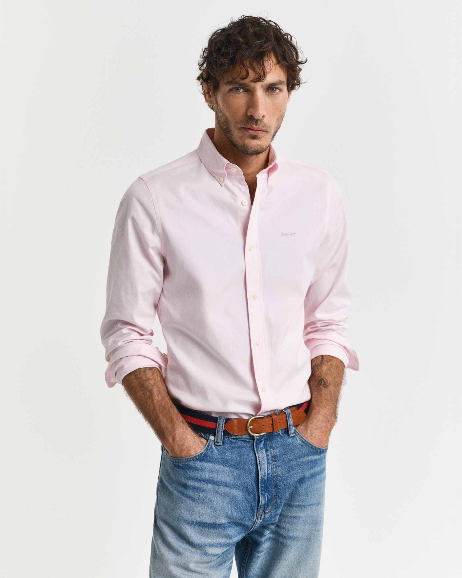 Gant Men's Light/Pink Slim Fit Pinpoint Oxford Shirt ) Xxl