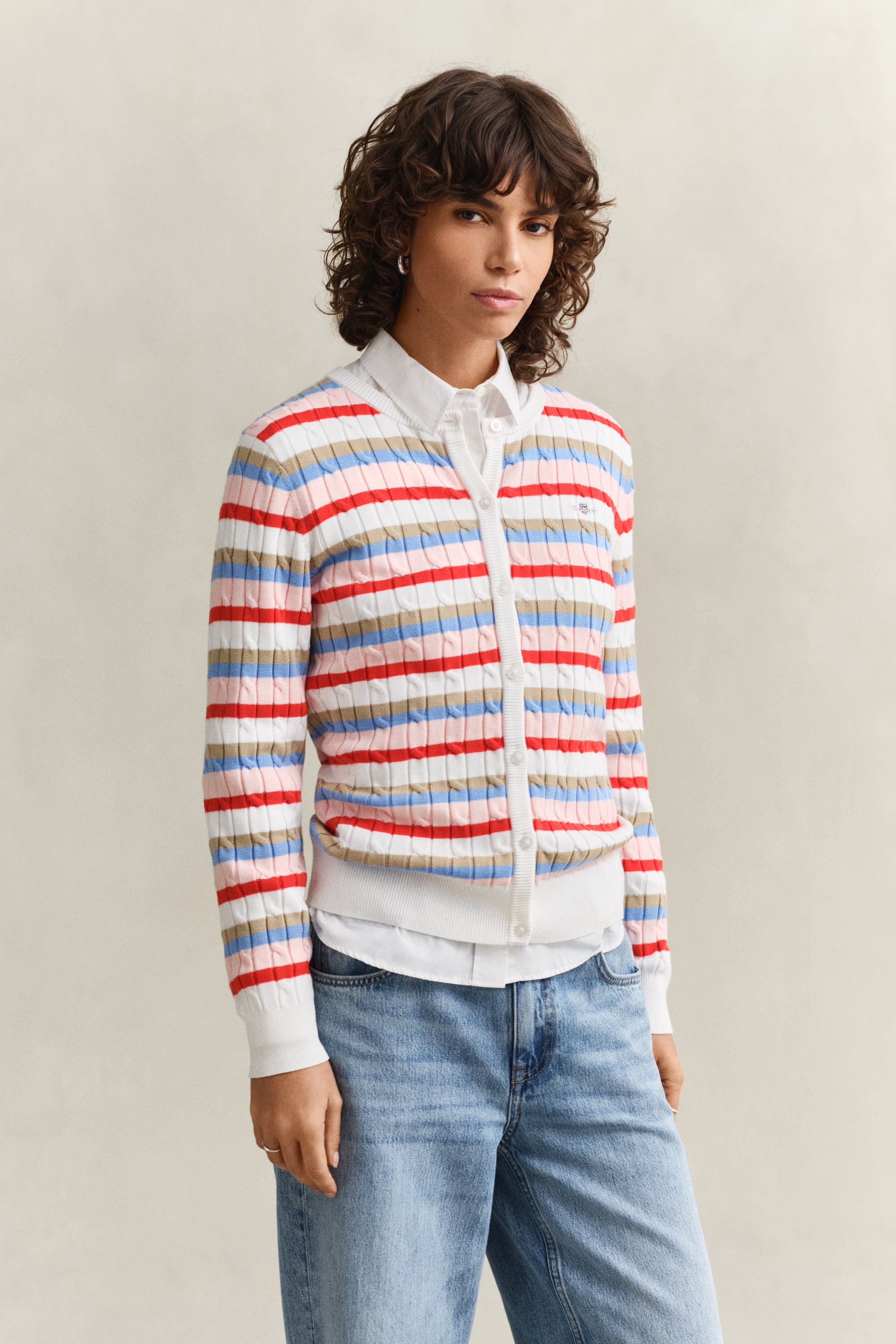Gant Women's Multicolor Striped Cable Knit Cardigan (L)