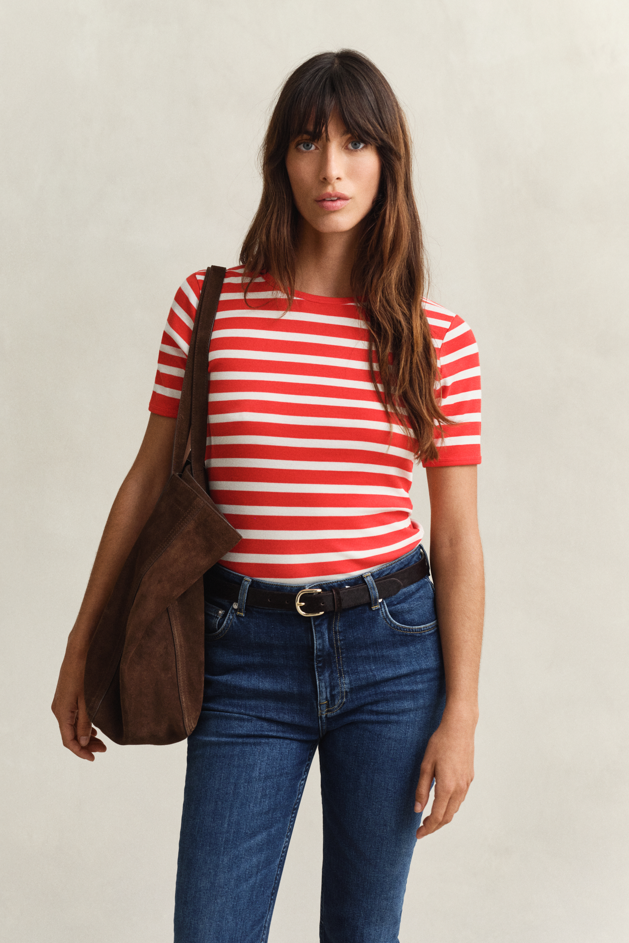 Gant Women's Perfect Red Striped Rib T-Shirt (L)