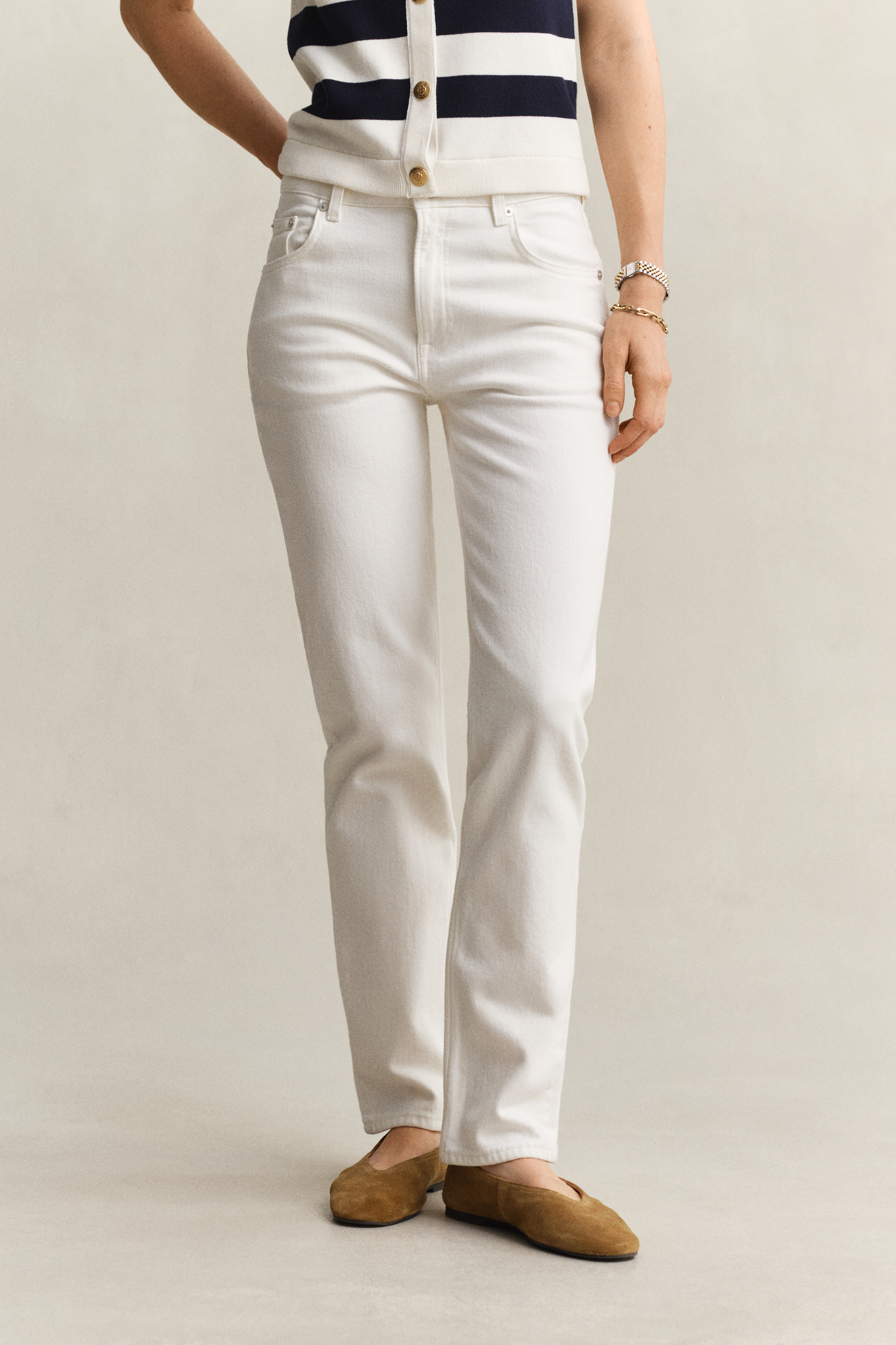 Gant Women's Off White Straight Leg Stretch Jeans (27/34) Eggshell